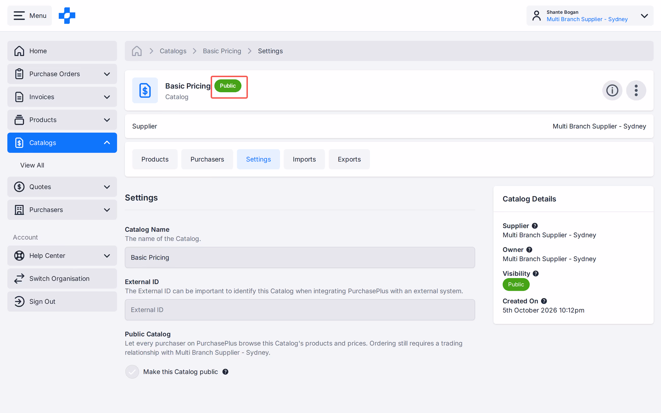 Catalog Settings Public Catalog