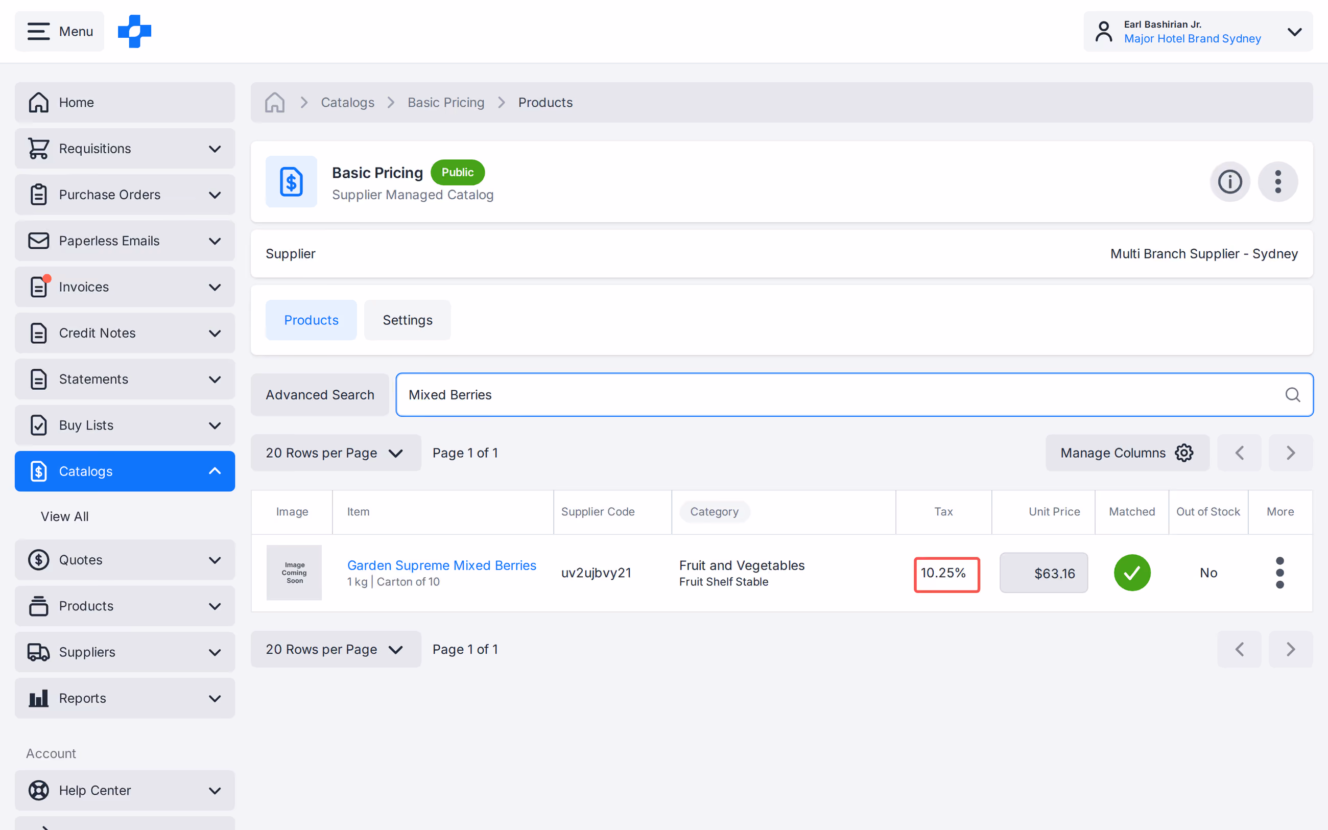Purchaser Catalog Taxable line with Default rate