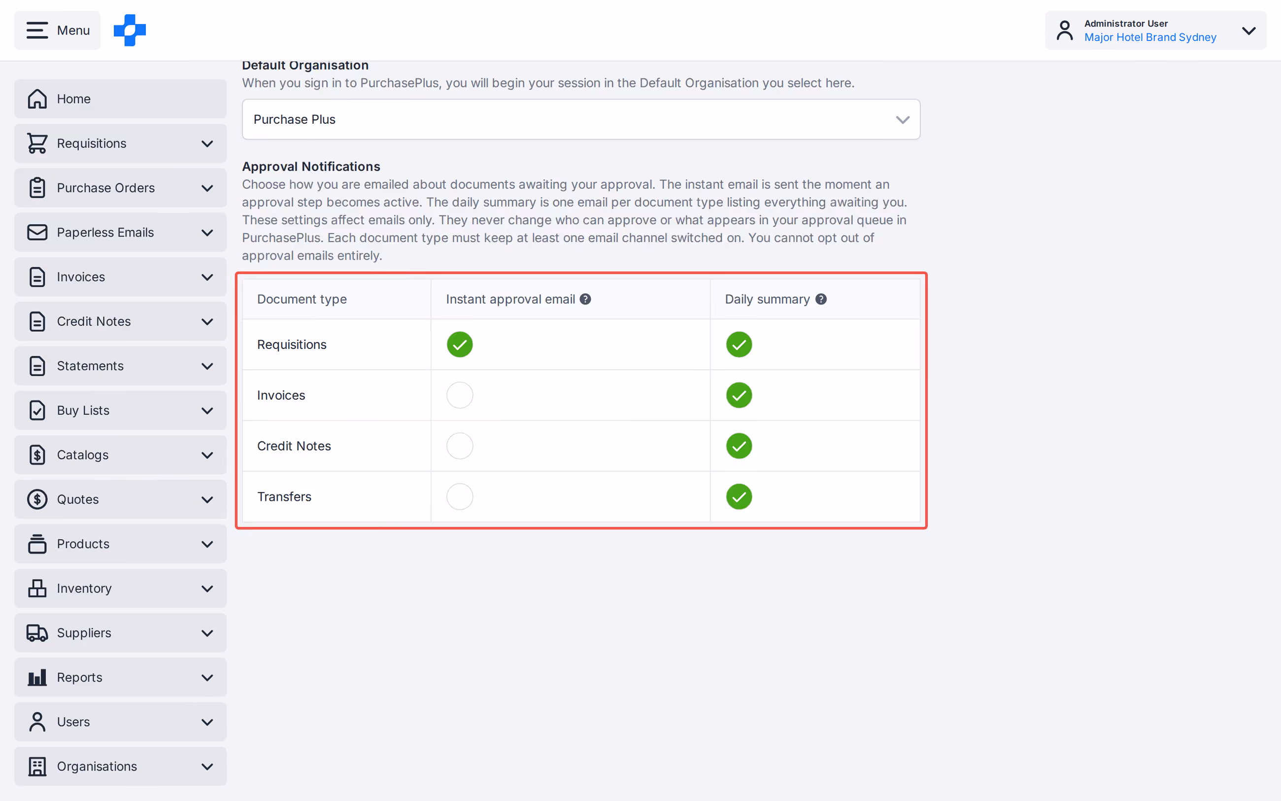 My Account General Approval Notifications Instant email toggles