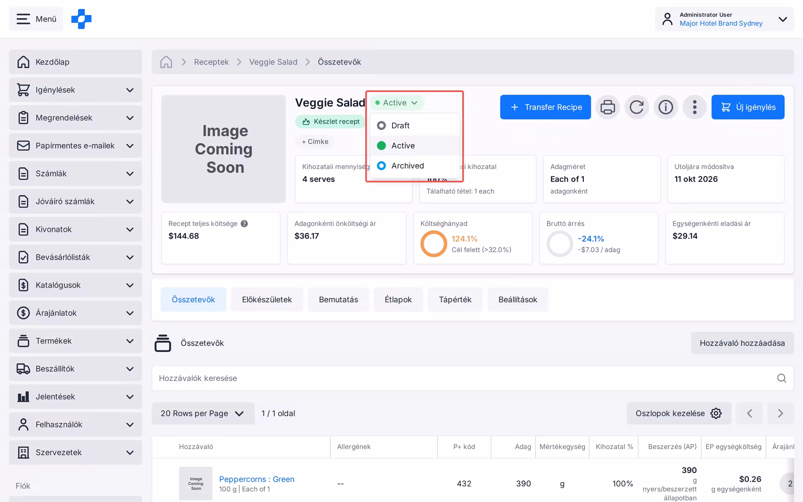 All Recipes Draft, Active and Archived state filter