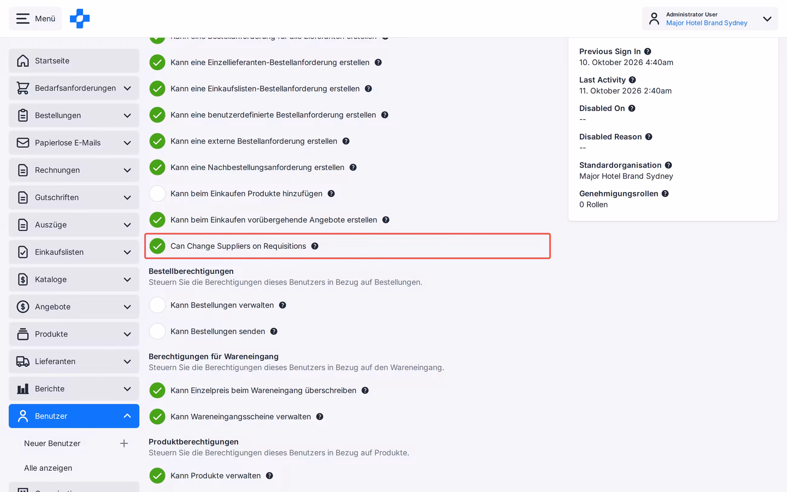 Angebotsauswahl für Bestellanforderungsposition mit Kann Lieferanten in Bestellanforderungen ändern