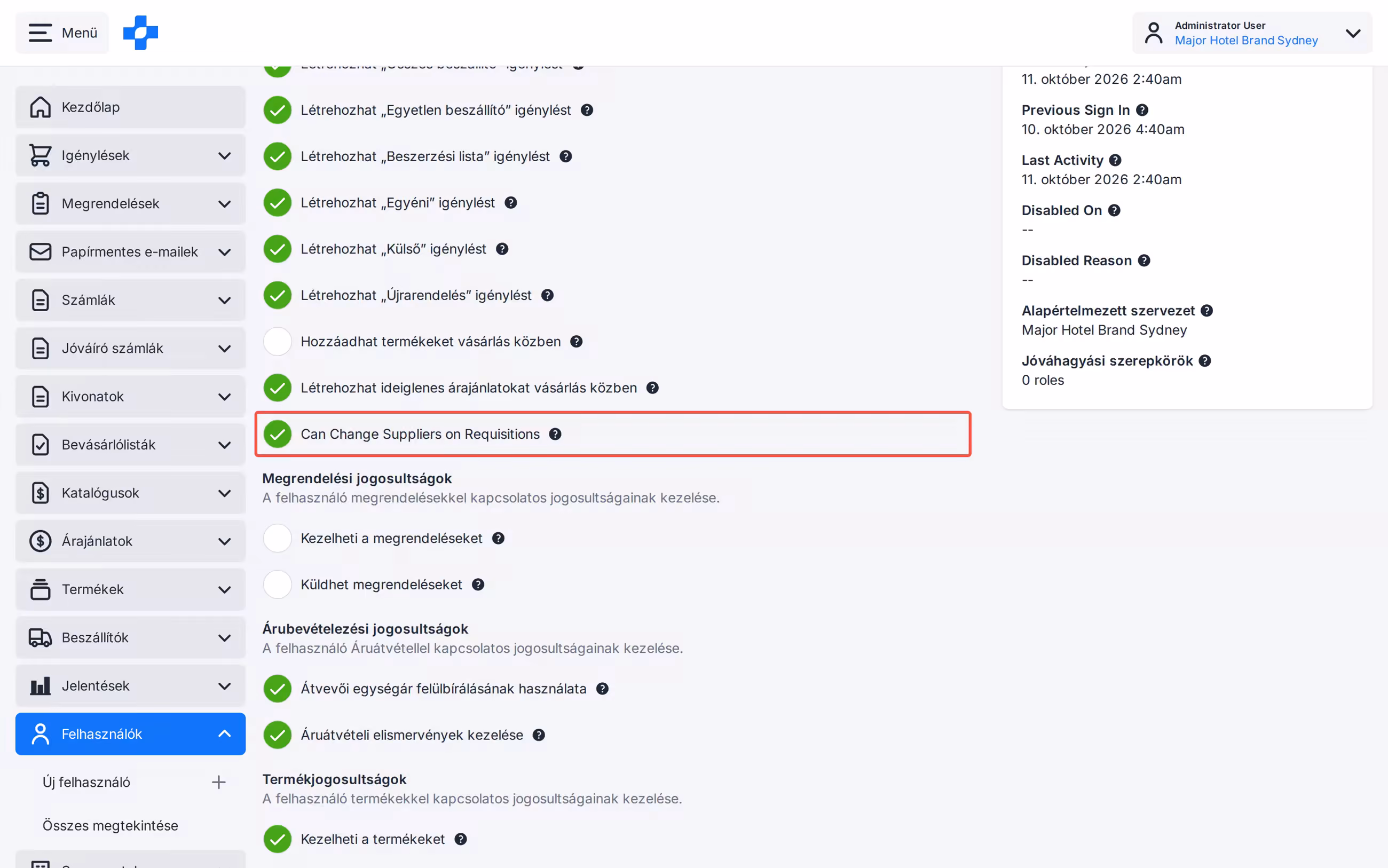 Igényléssor Árajánlat-választó Beszállítók módosítása igényléseken jogosultsággal