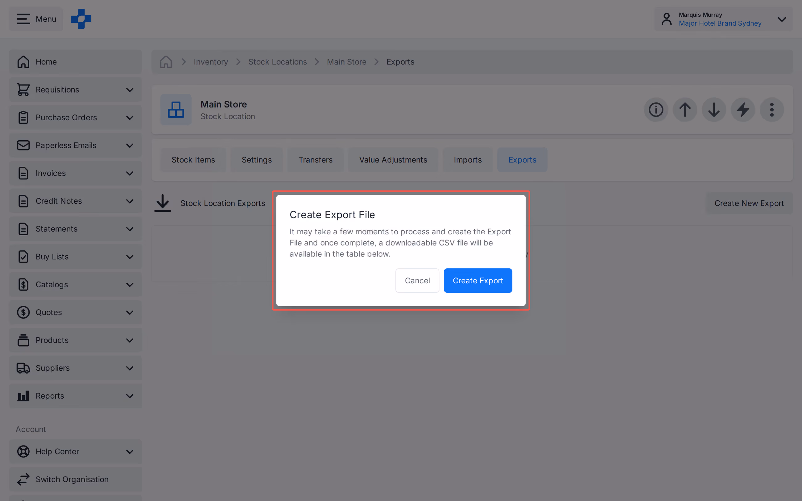 Stock Location Imports and Exports tabs