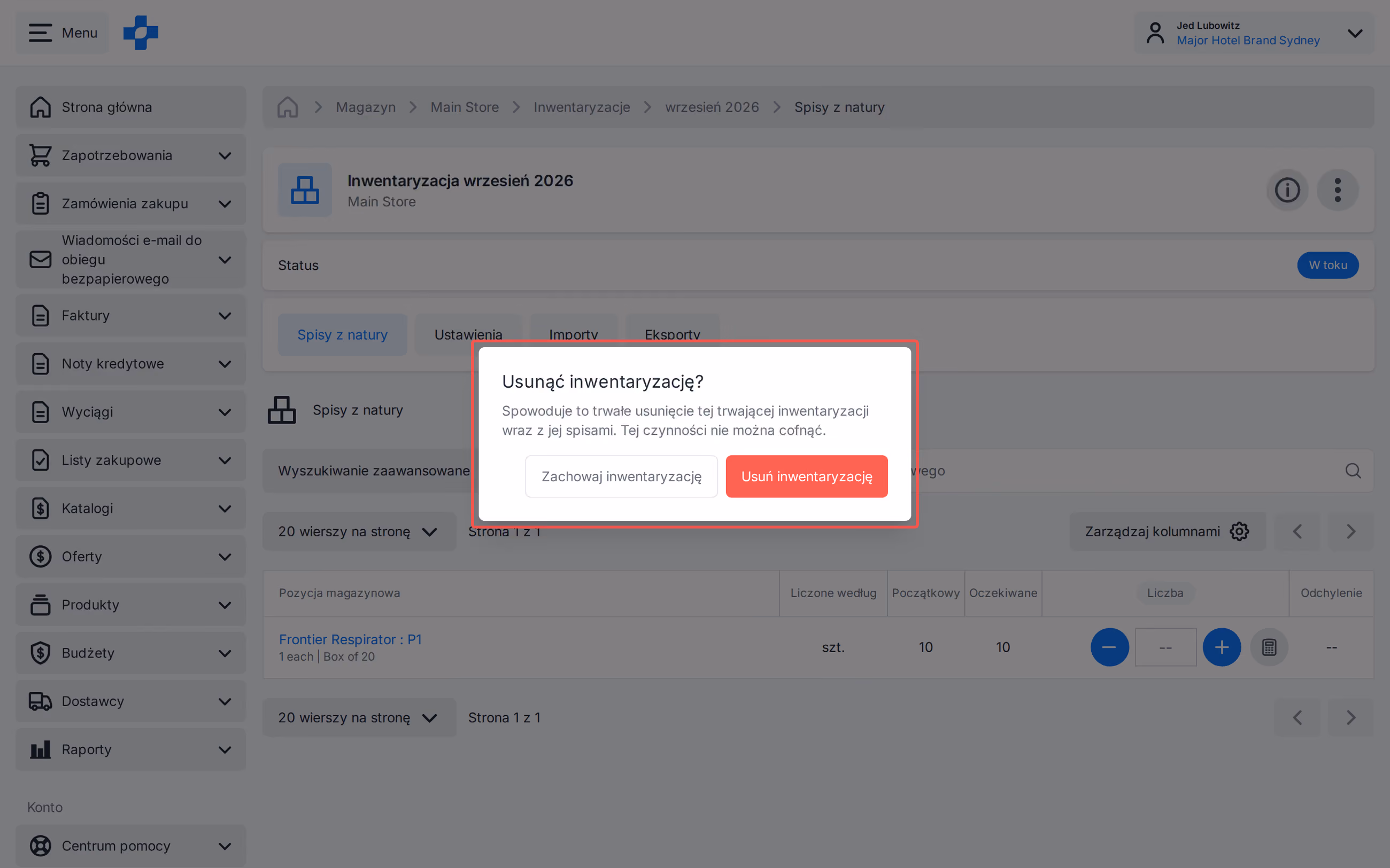 Potwierdzenie usunięcia inwentaryzacji w toku