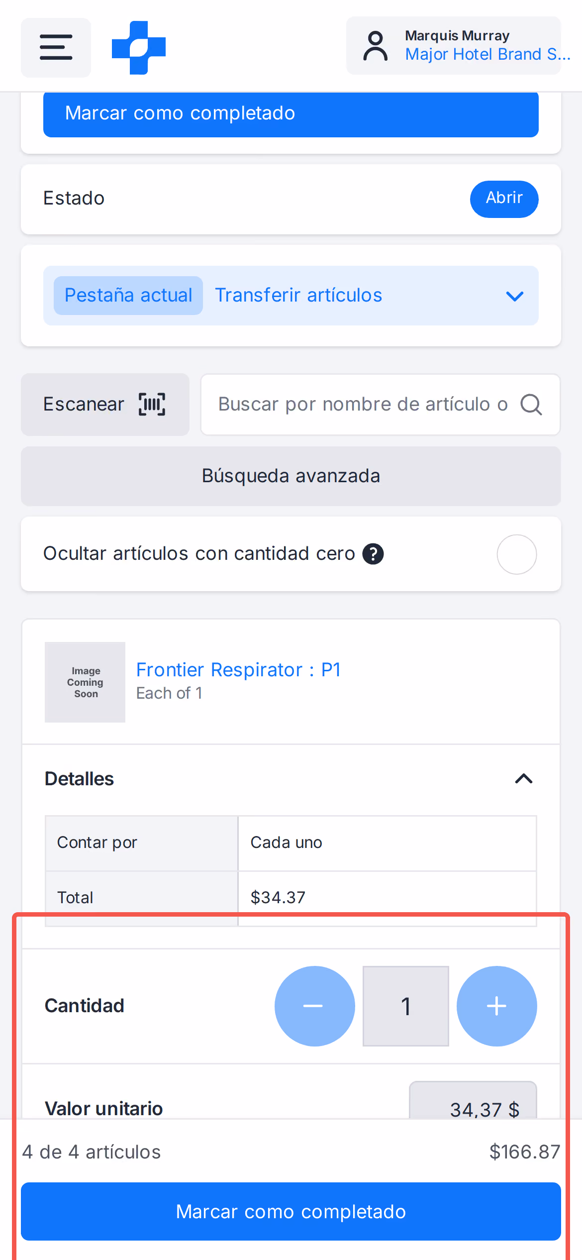 Selector de cantidad de transferencia en móvil y barra de aprobación fija