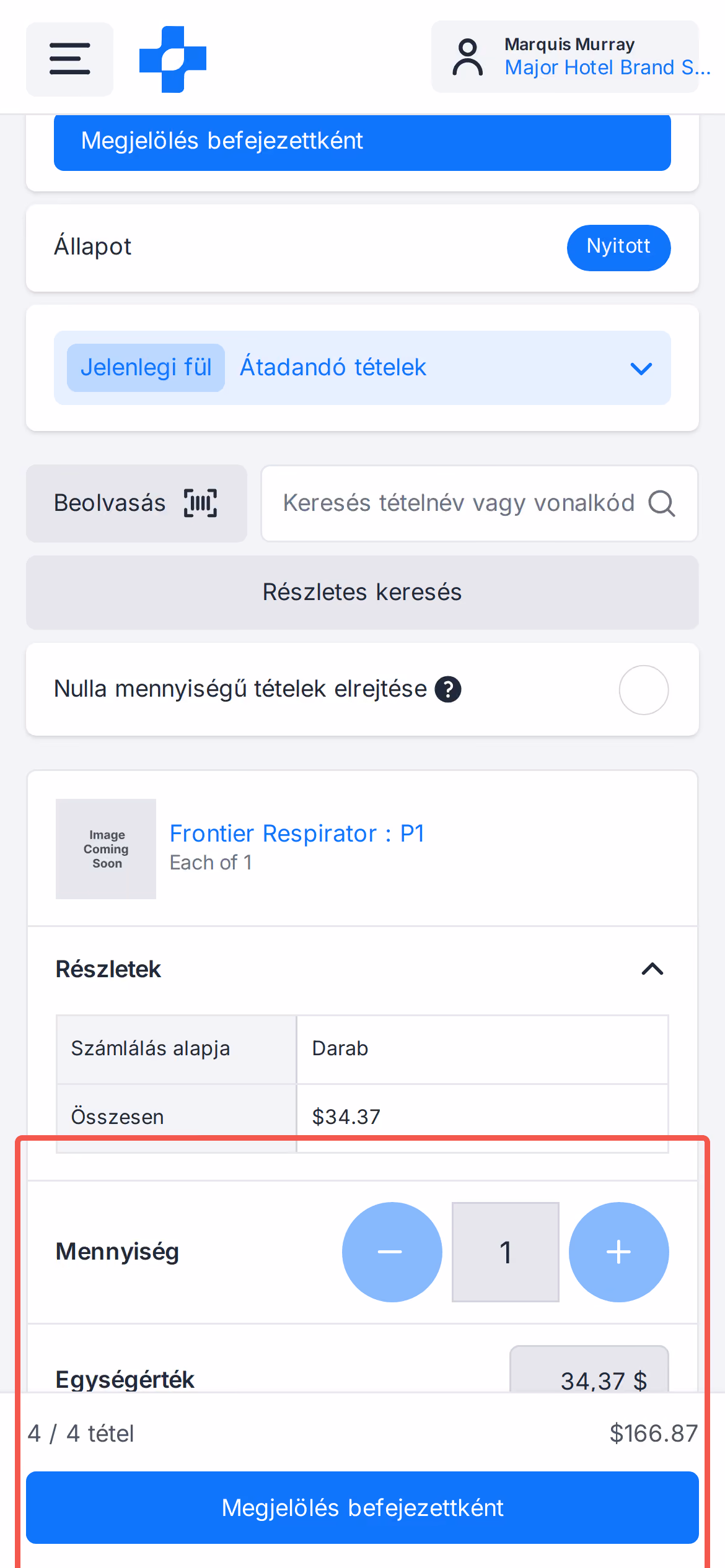 Mobil átadási mennyiségléptető és rögzített jóváhagyási sáv
