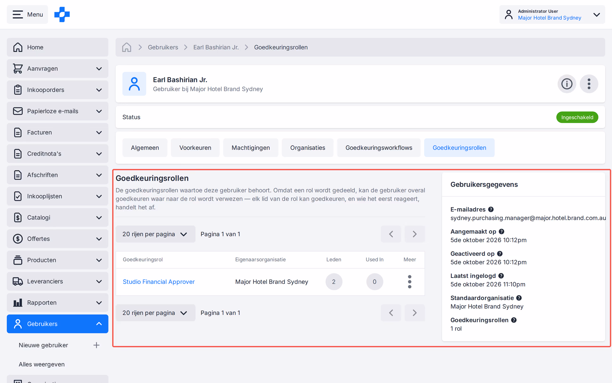 Tabblad Goedkeuringsrollen gebruikersprofiel