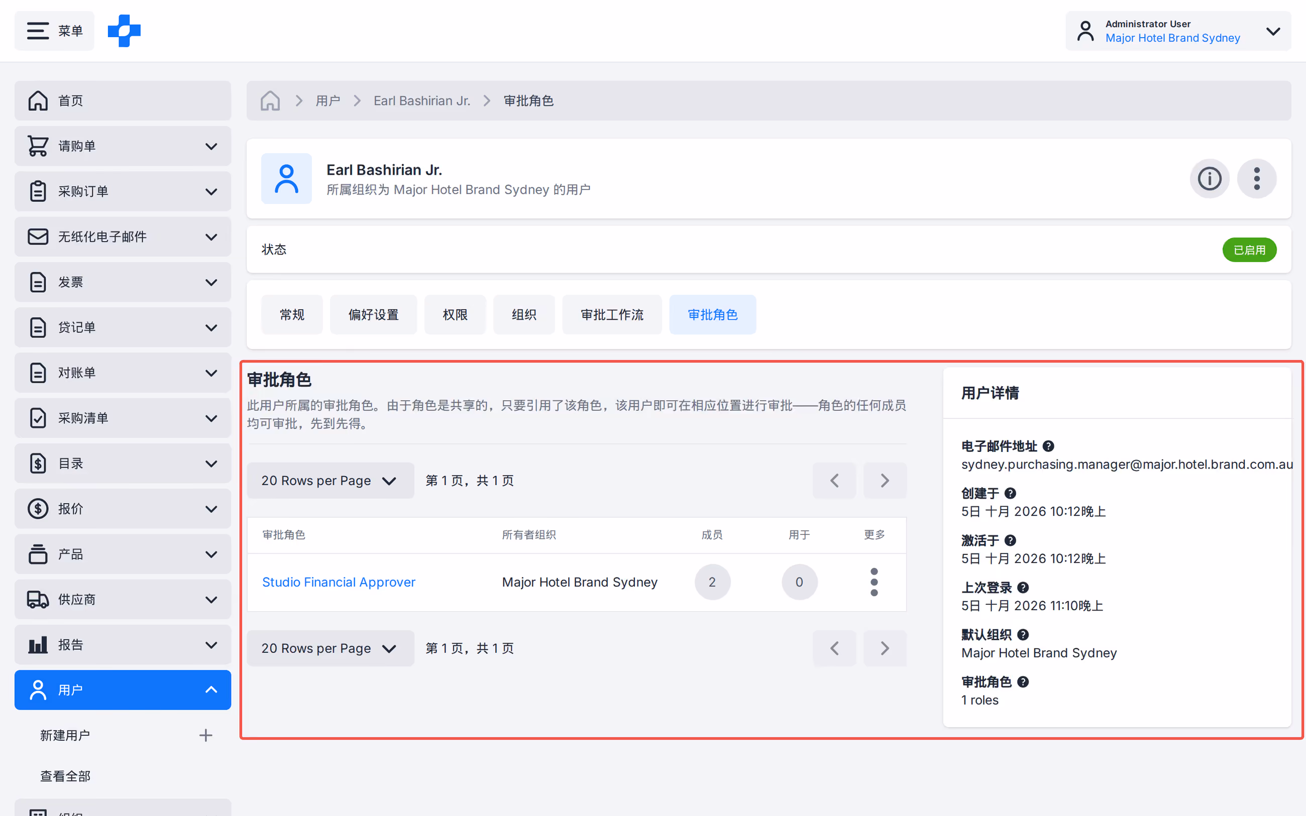 用户个人资料审批角色选项卡