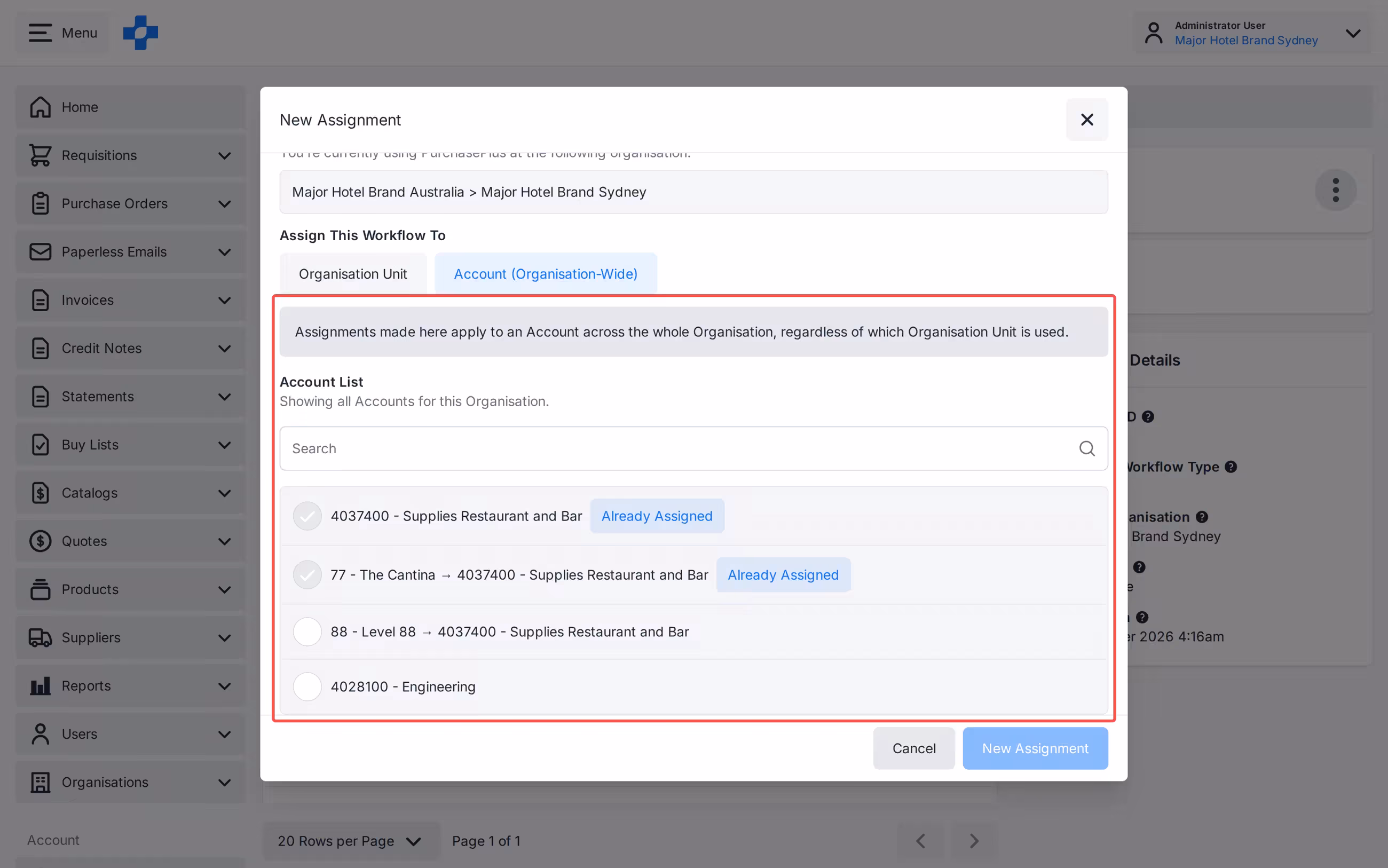 New Assignment Account Organisation-Wide with Already Assigned chip