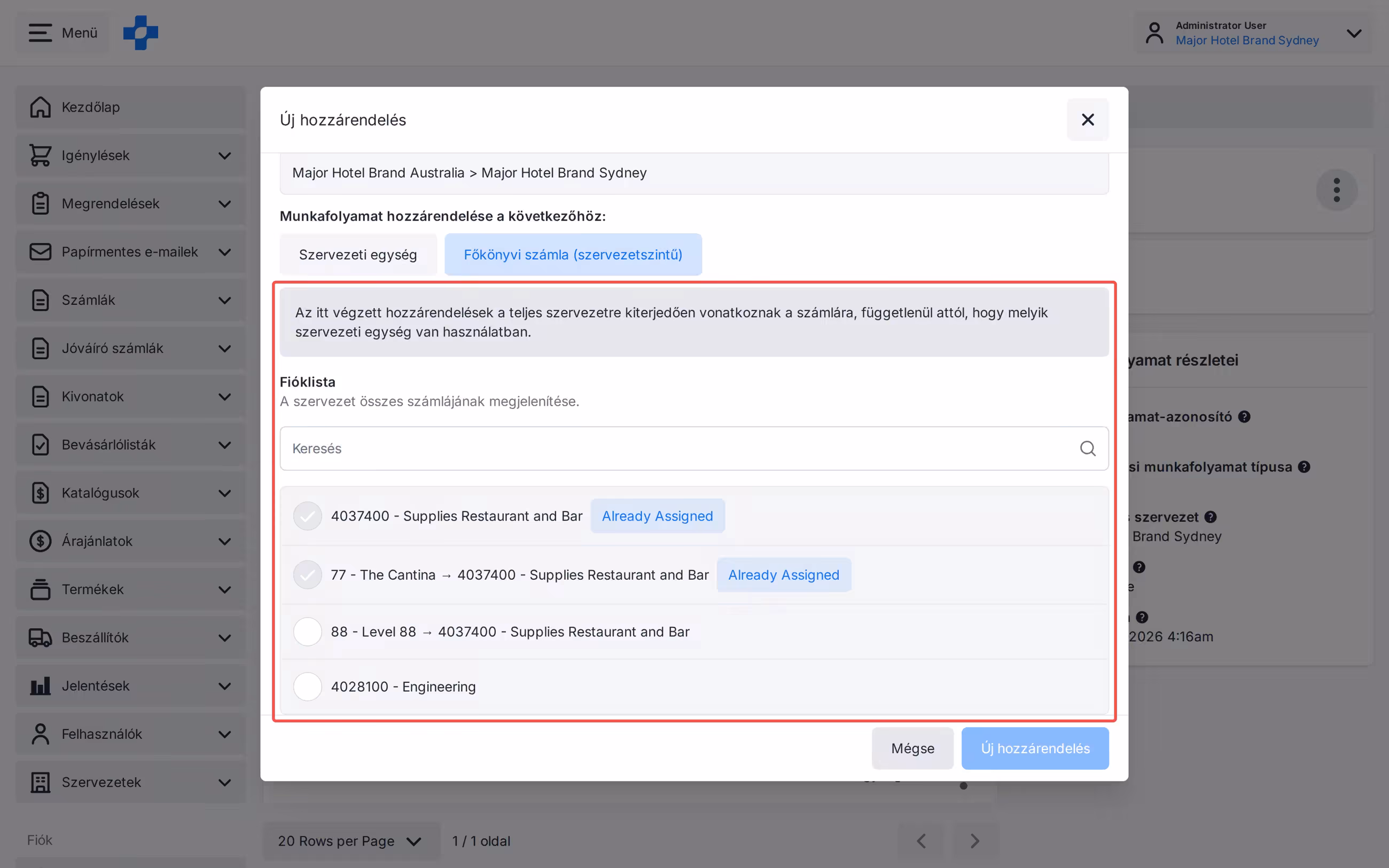 New Assignment Account Organisation-Wide with Already Assigned chip