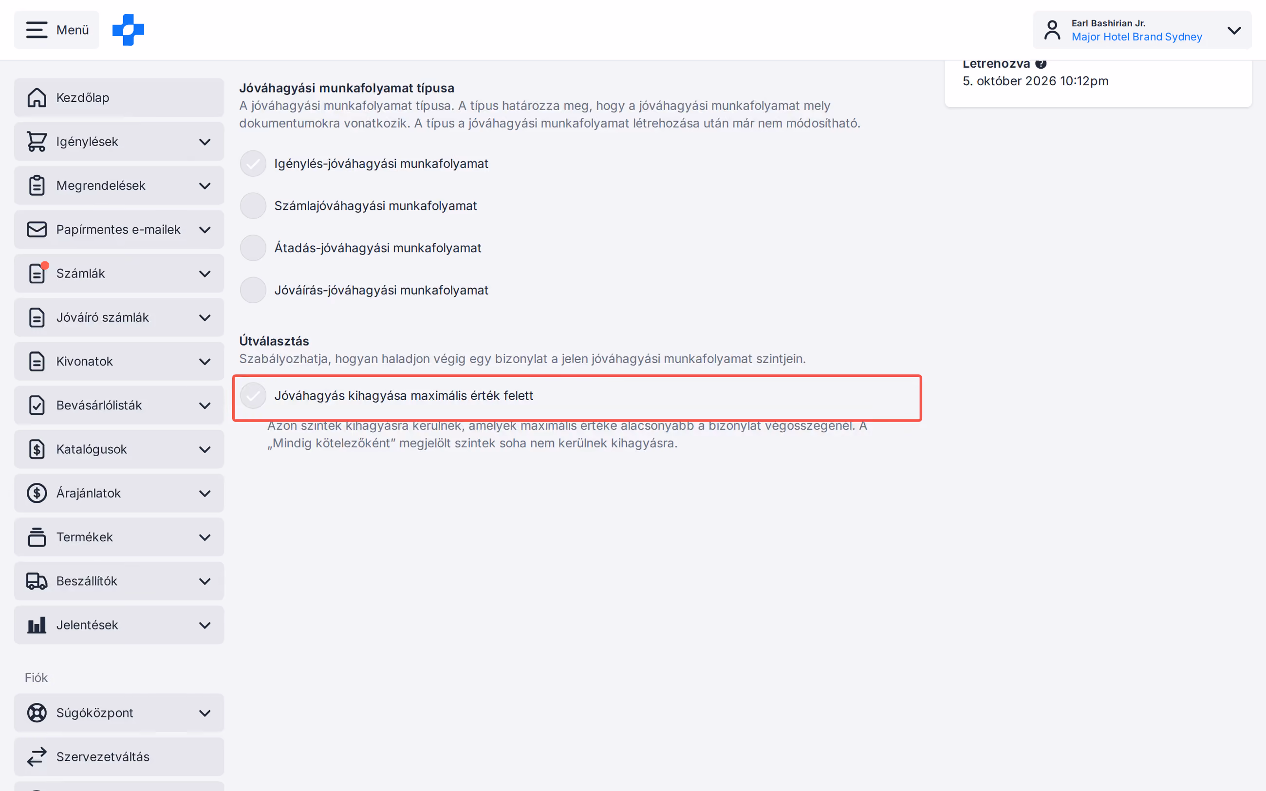 Workflow Settings Skip approval if over maximum value