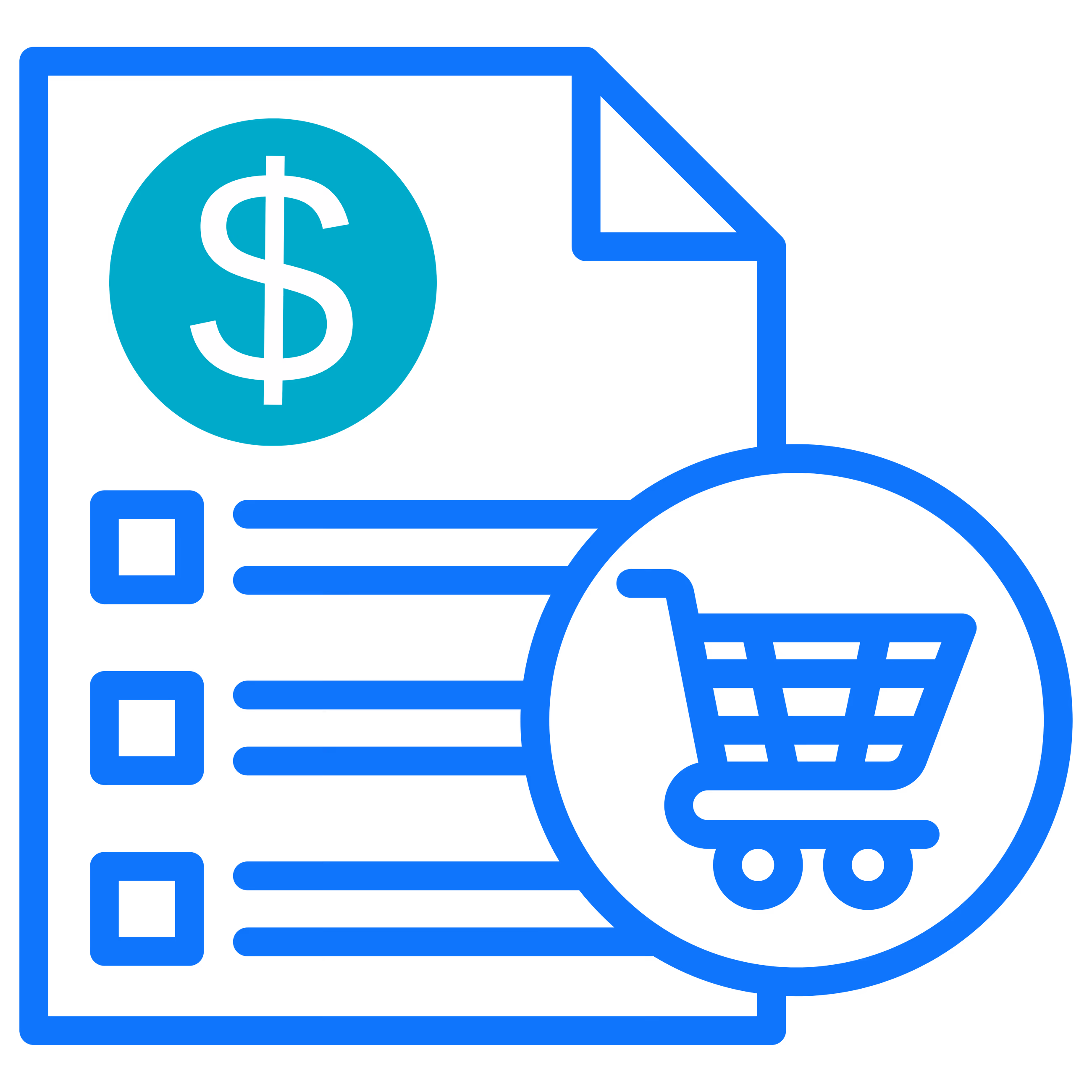 Purchase order document icon with checklist and shopping cart
