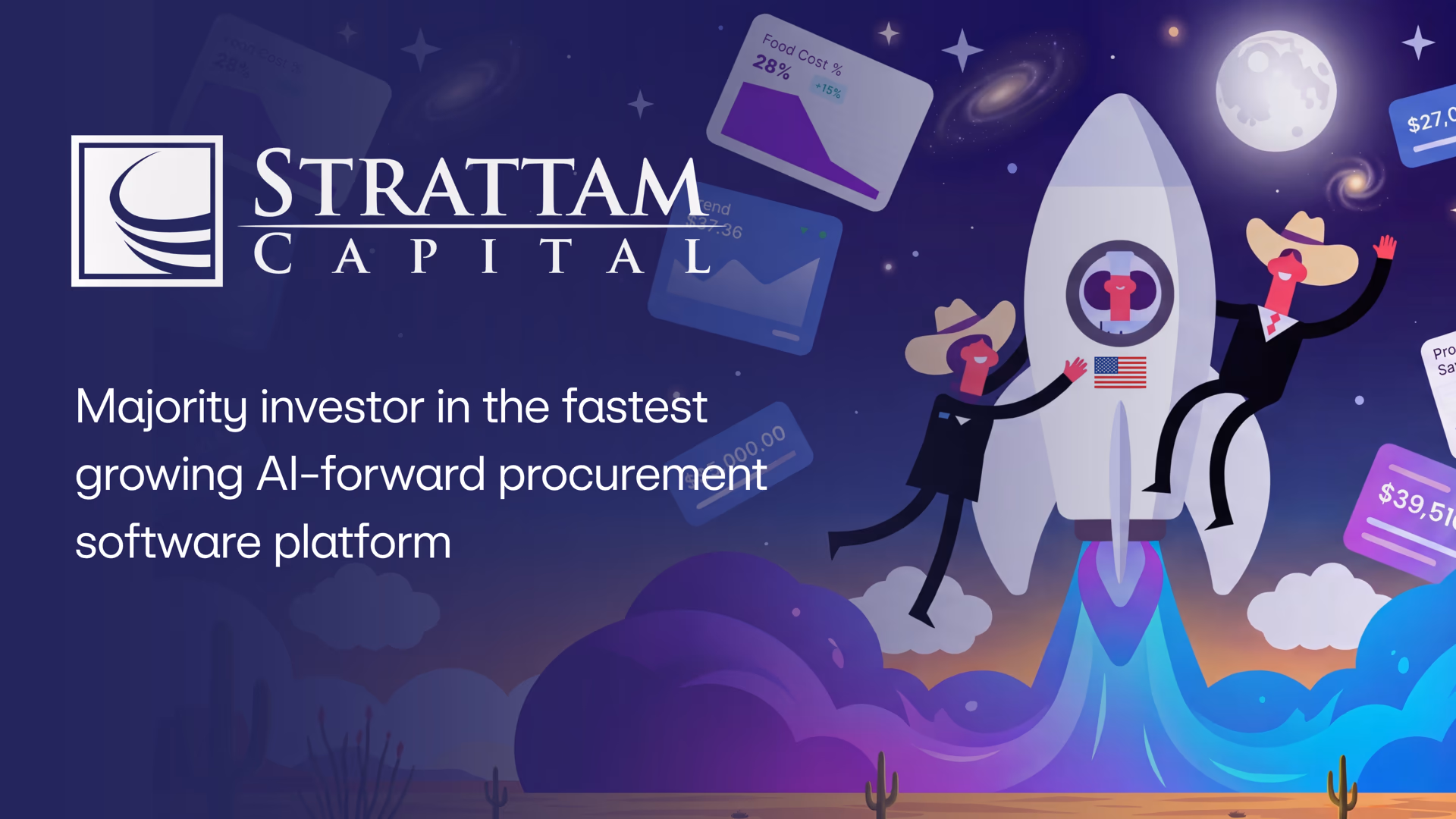 Strattam Capital rocket launch graphic for PurchasePlus investment