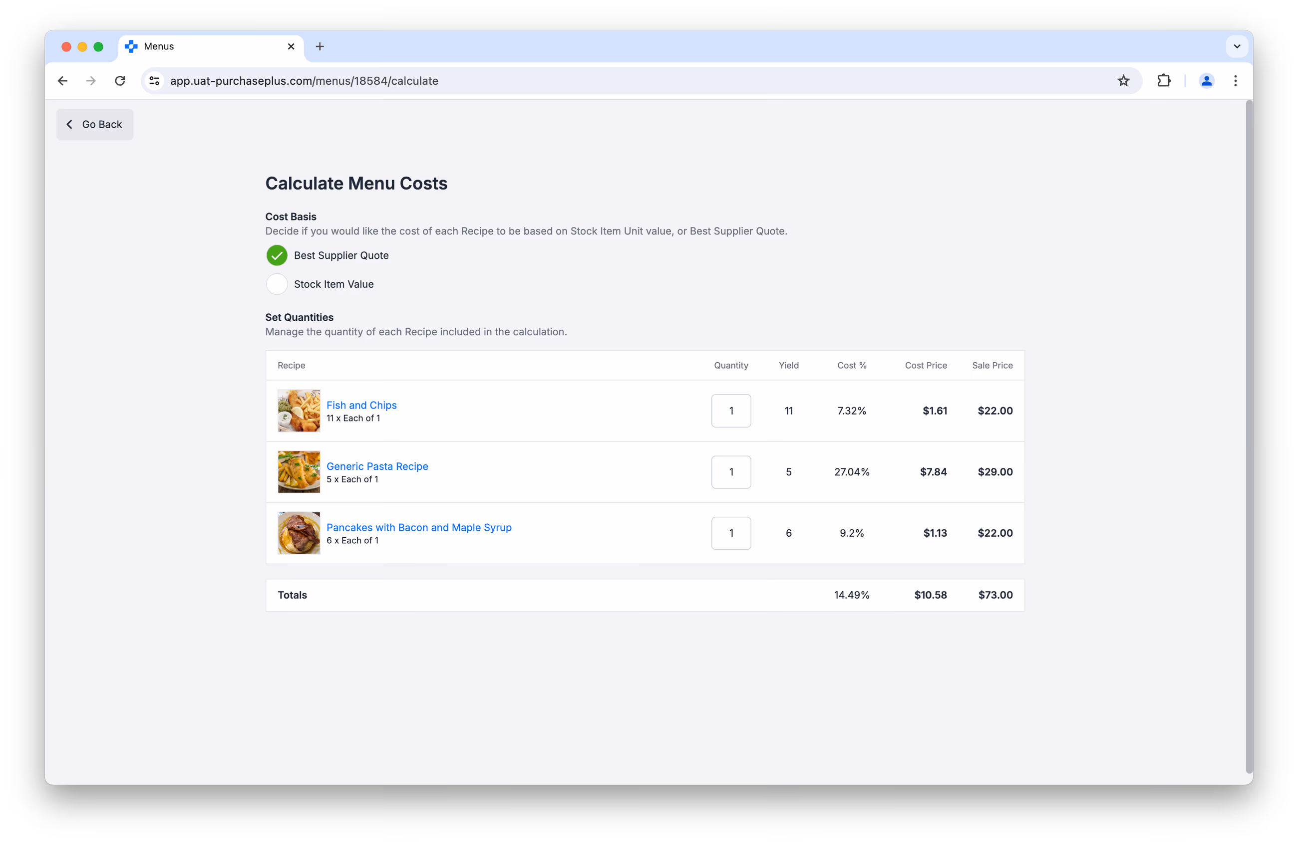 Calculate Menu Costs step 2
