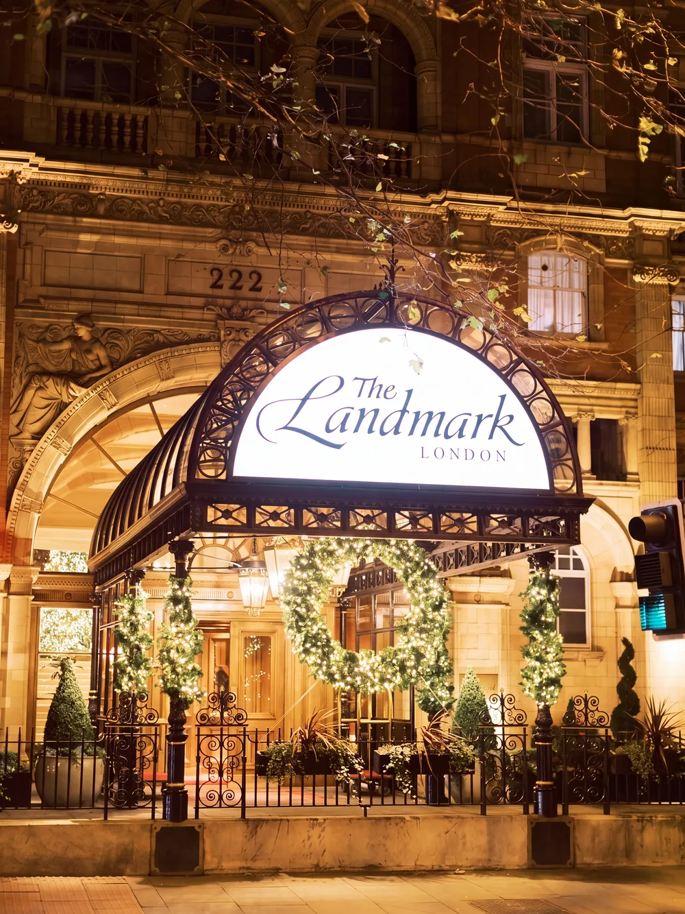 The Landmark London entrance at night
