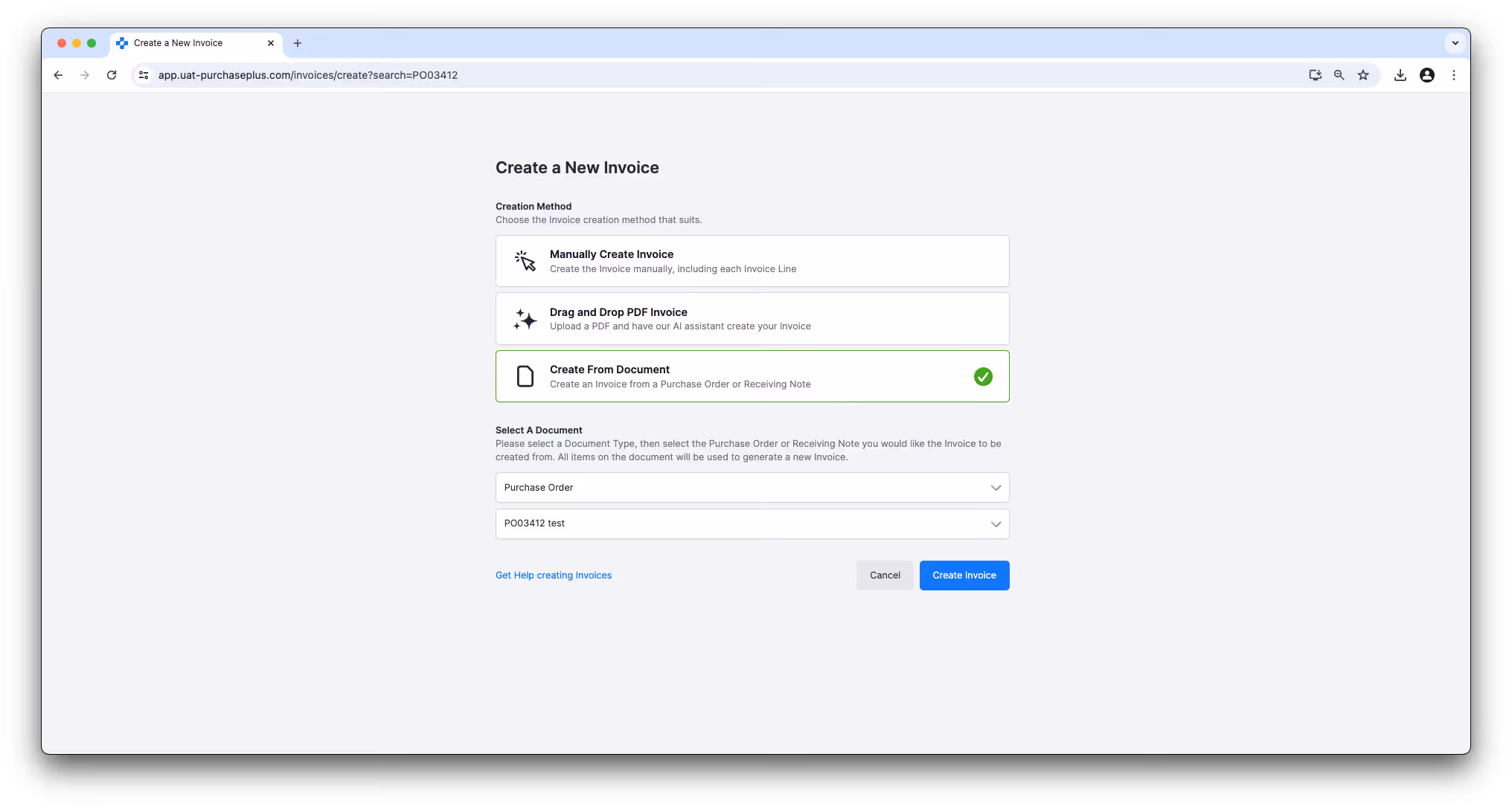 Create Invoice from PO or GR
