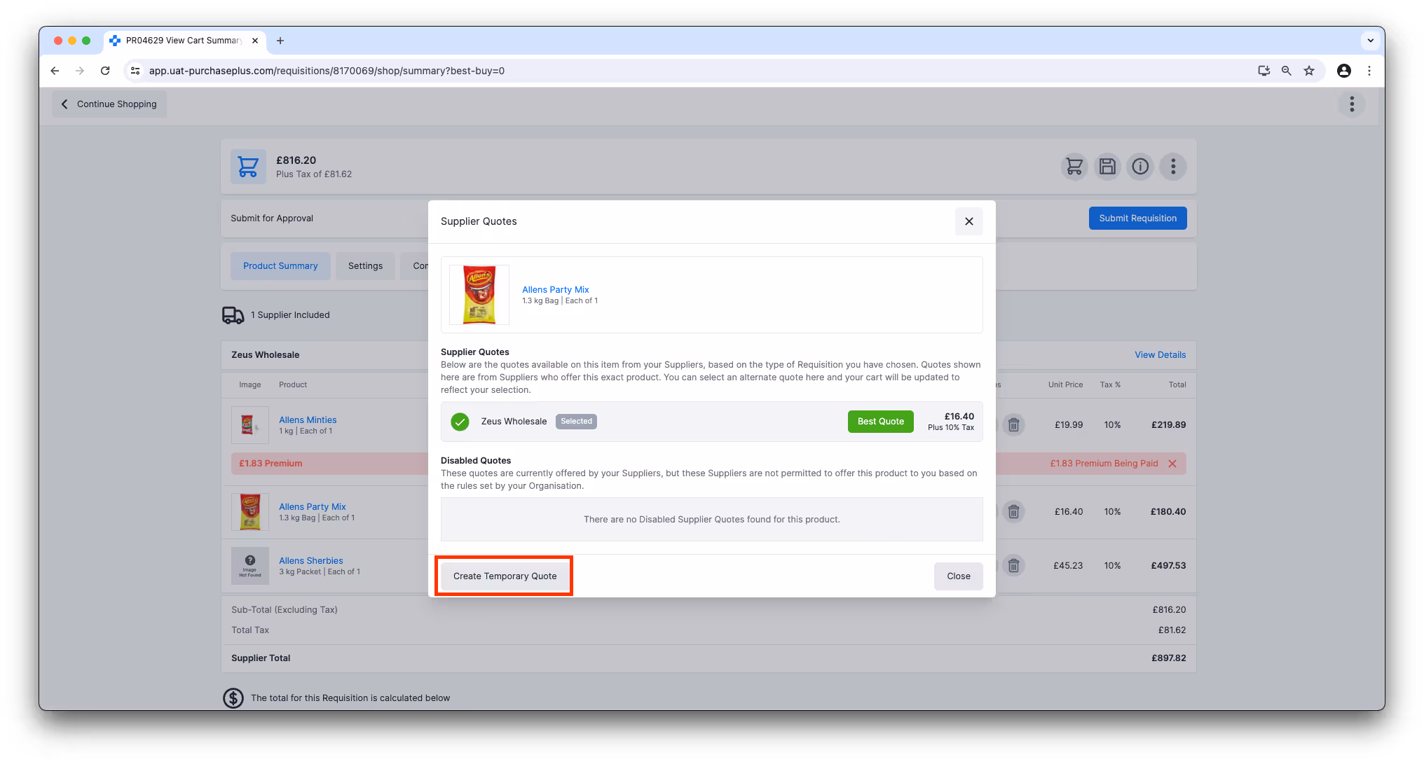 Creating a Temporary Quote in Basic Shopping Mode