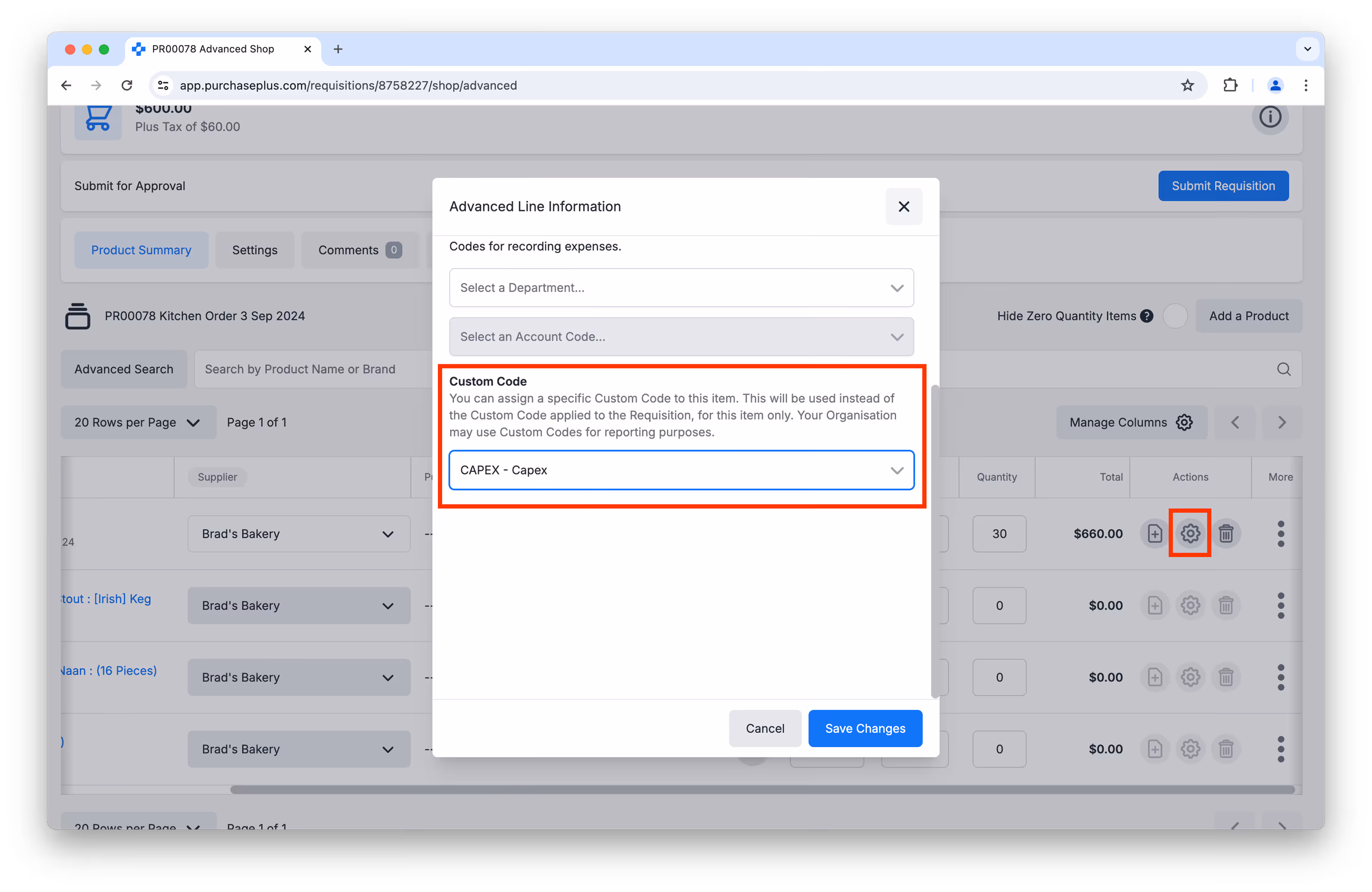 Requisition Line Custom Code