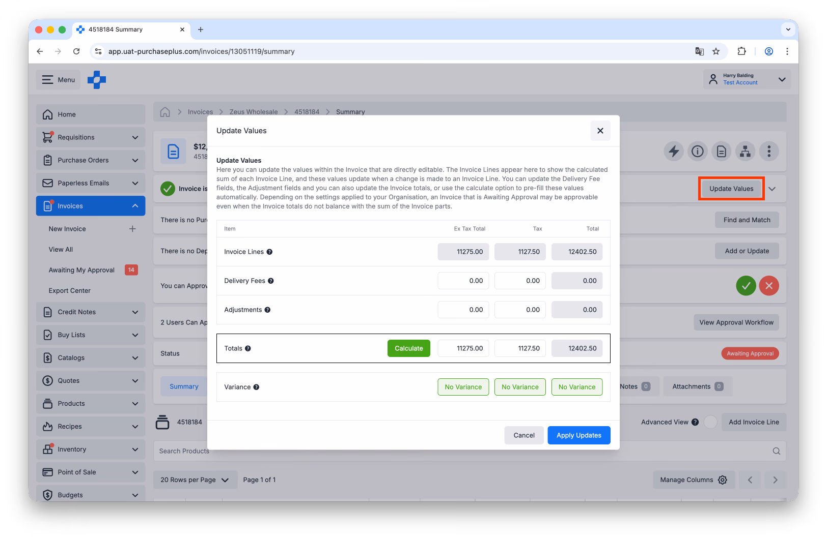 Update Flagged Invoice Values