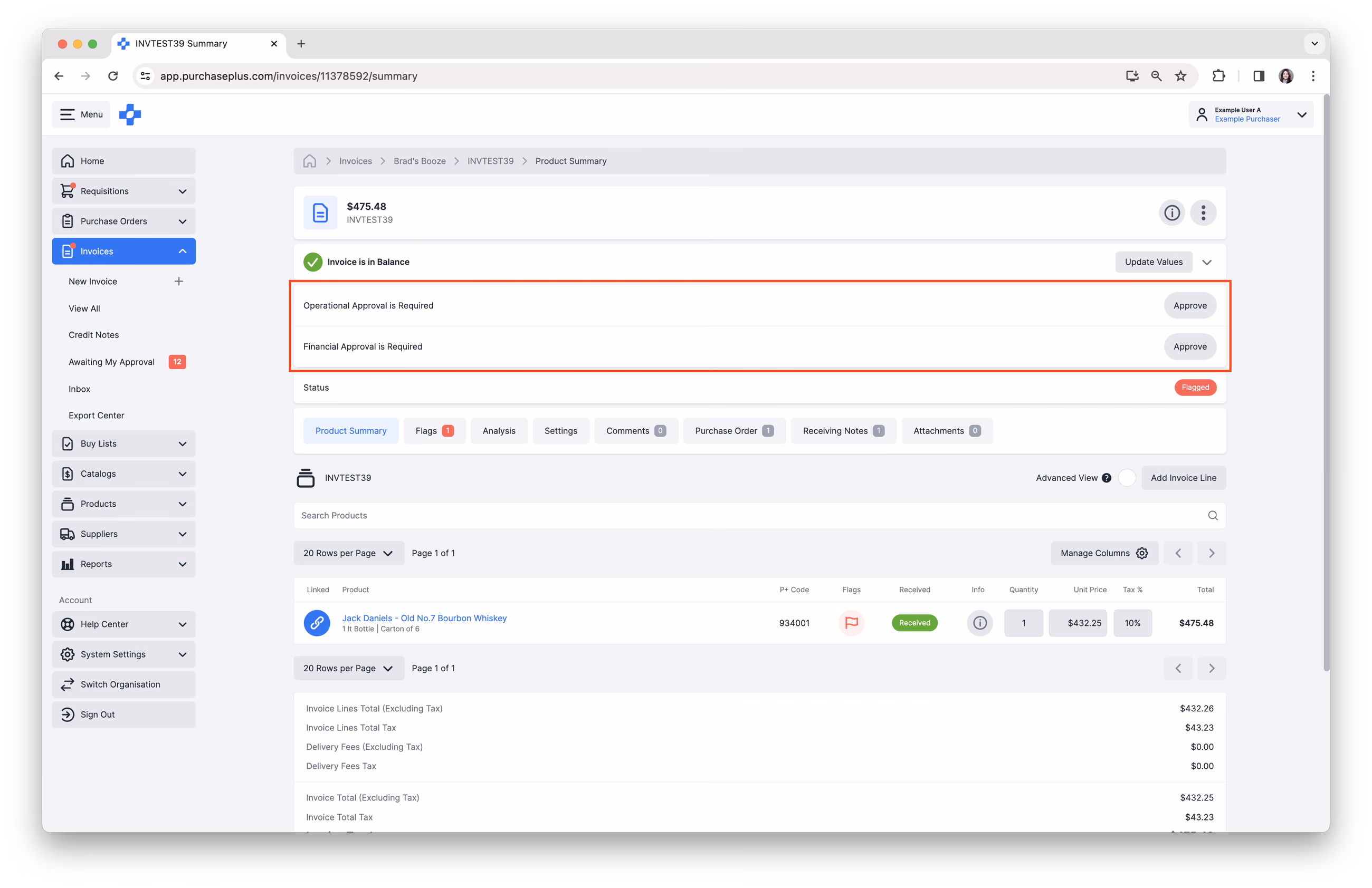 Approve Flagged Invoice within Invoice