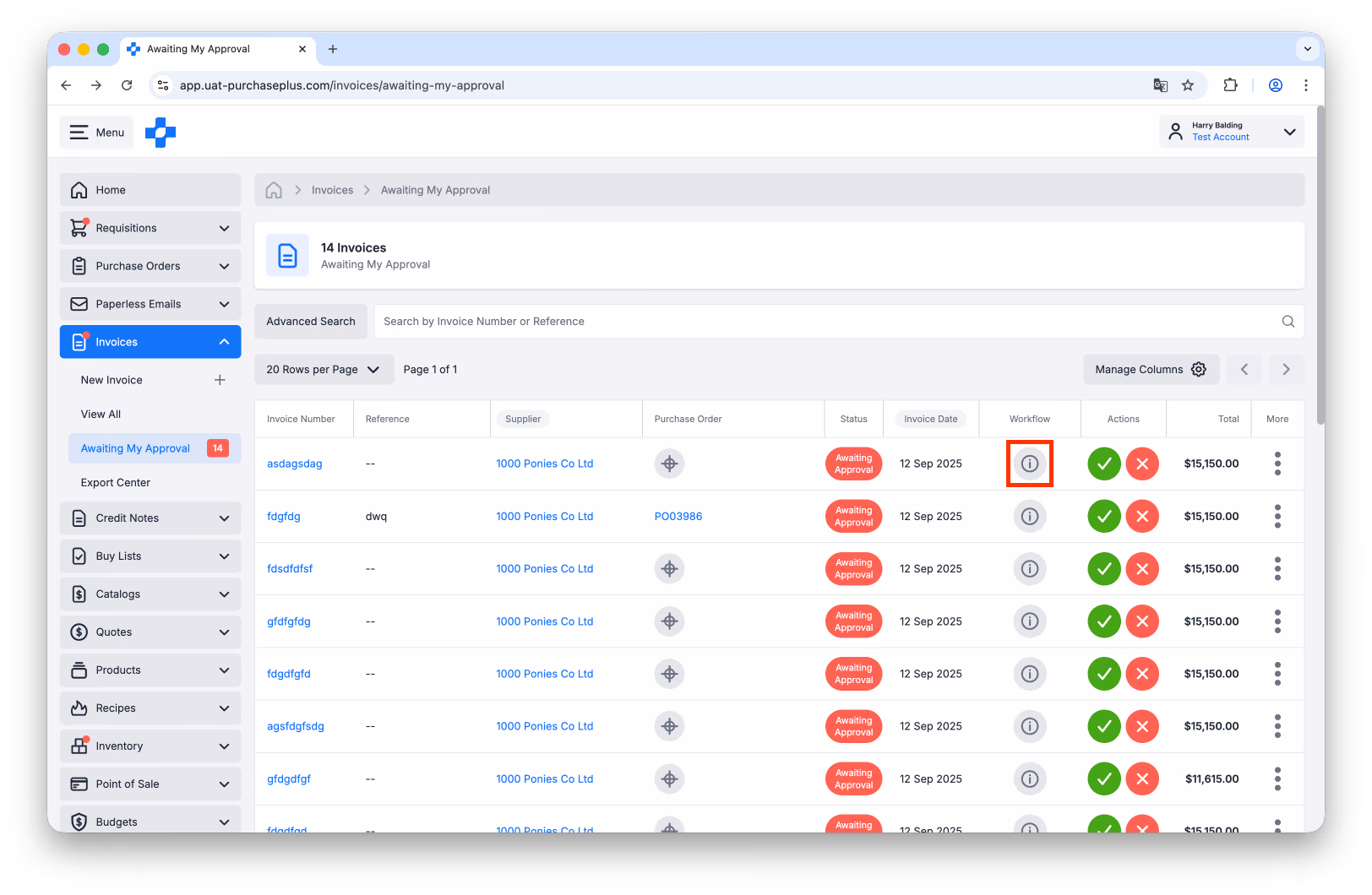View Invoice Workflow from All Invoices table