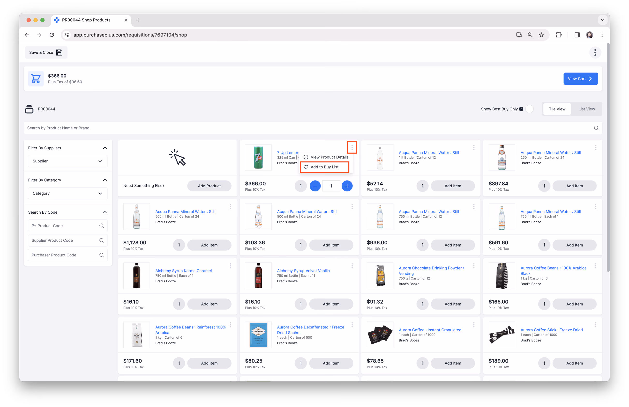 Add Product to a Buy List in Basic Shopping