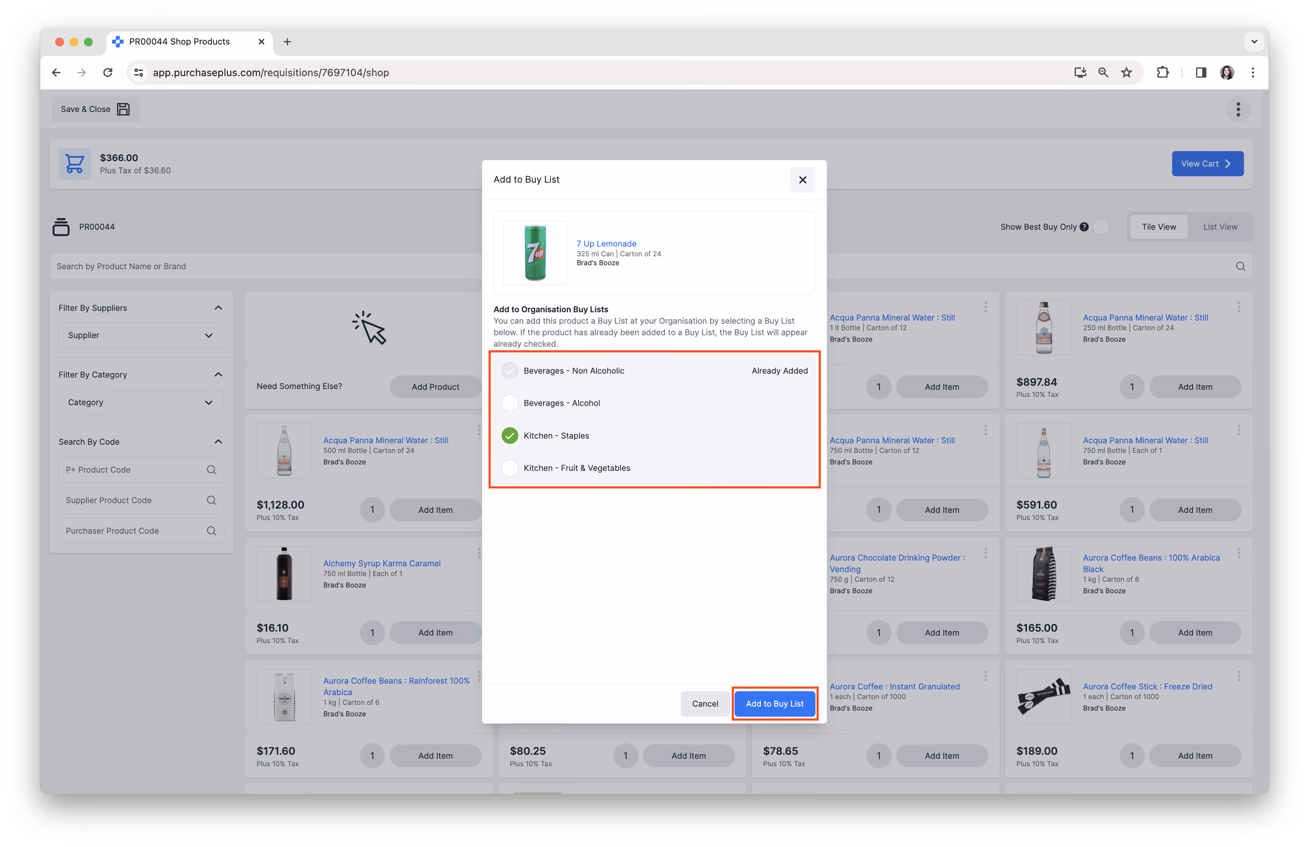 Choose Buy List and add to Buy List