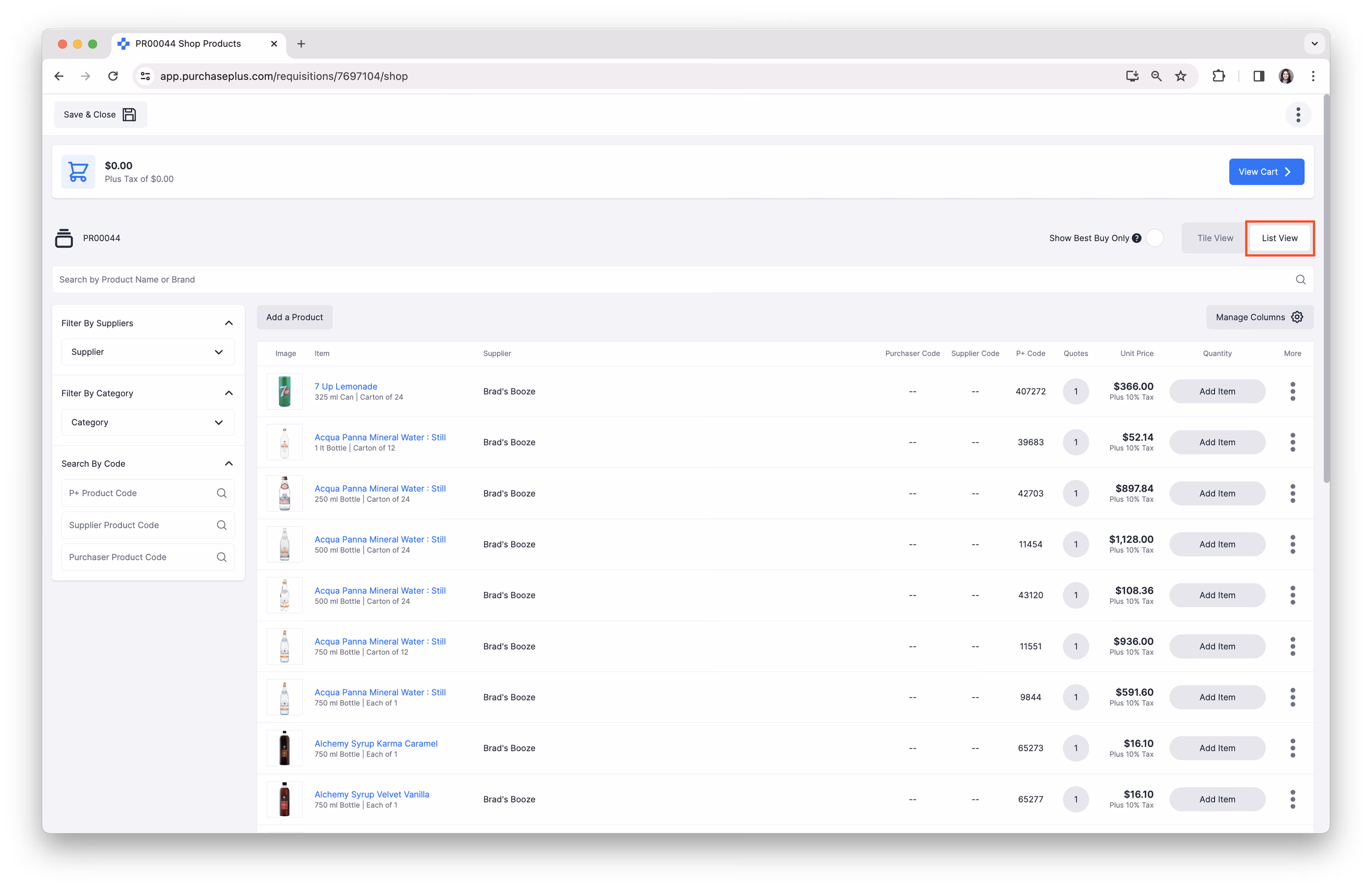 Select List View in Basic Shopping
