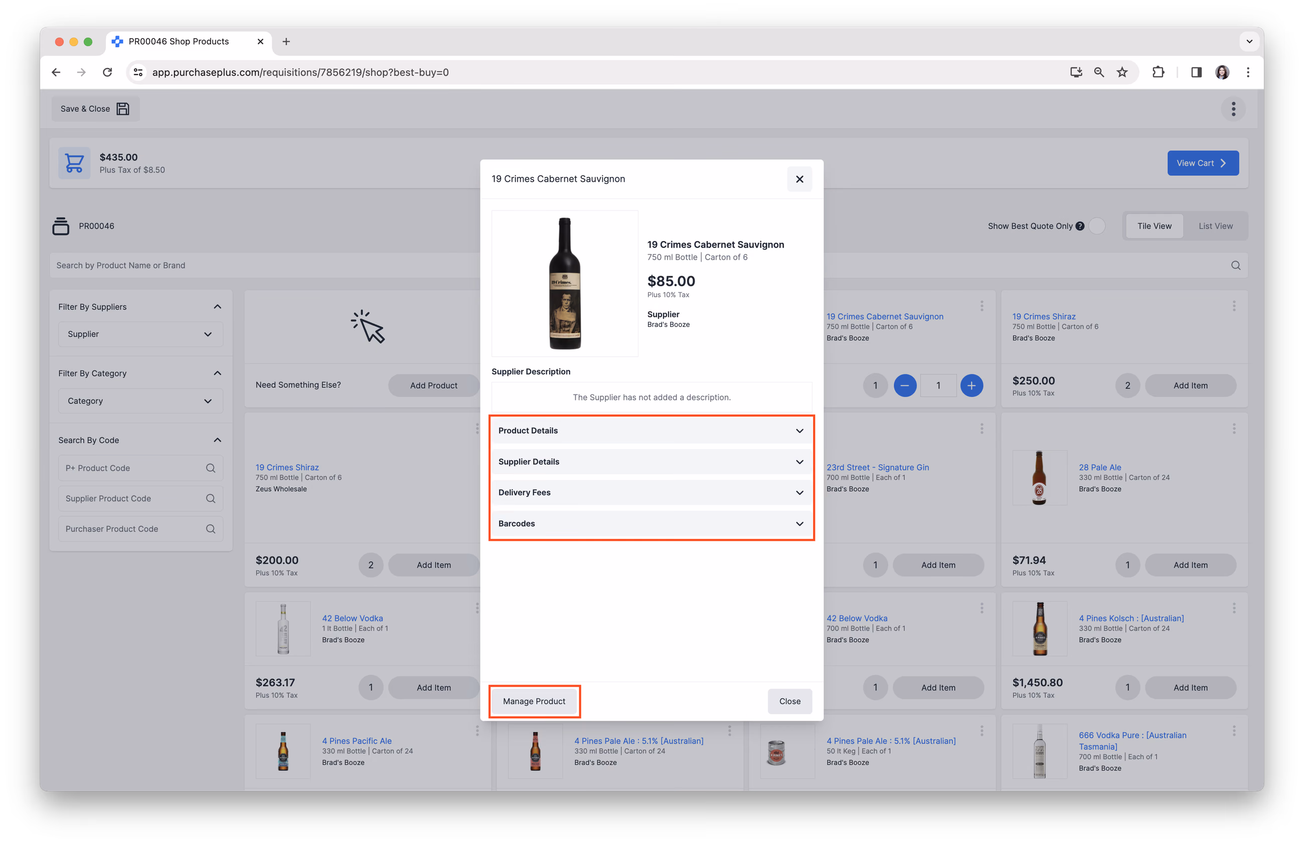 Product details and Manage Product