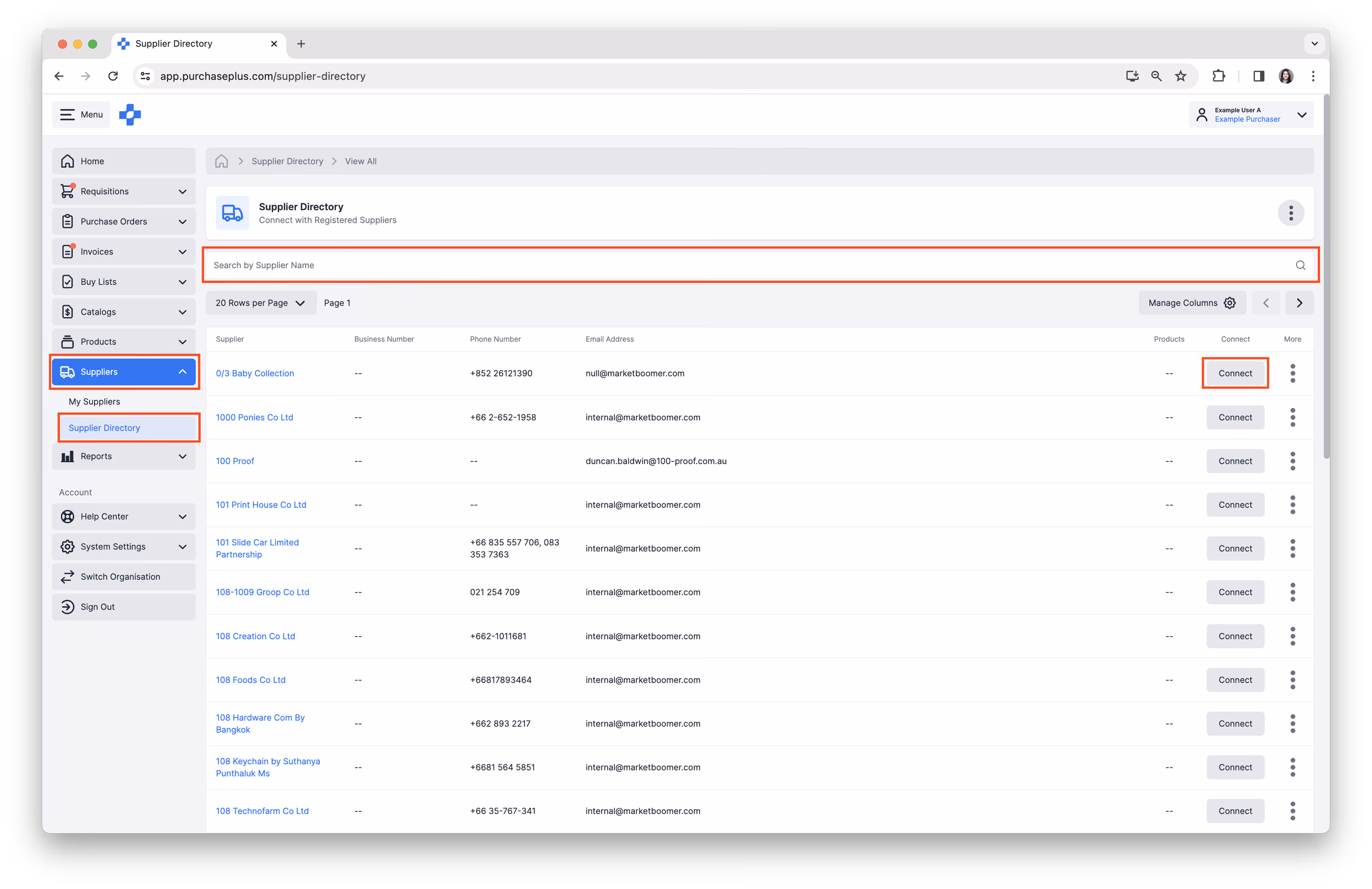 Search Supplier to Connect on PurchasePlus