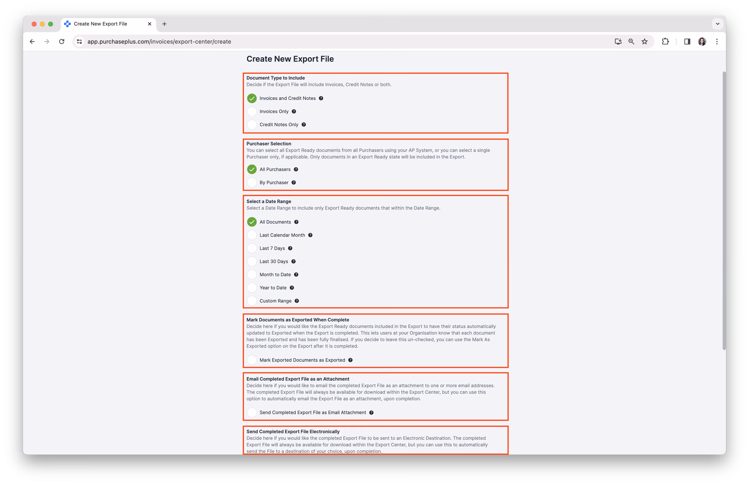 Create a New Export File Form