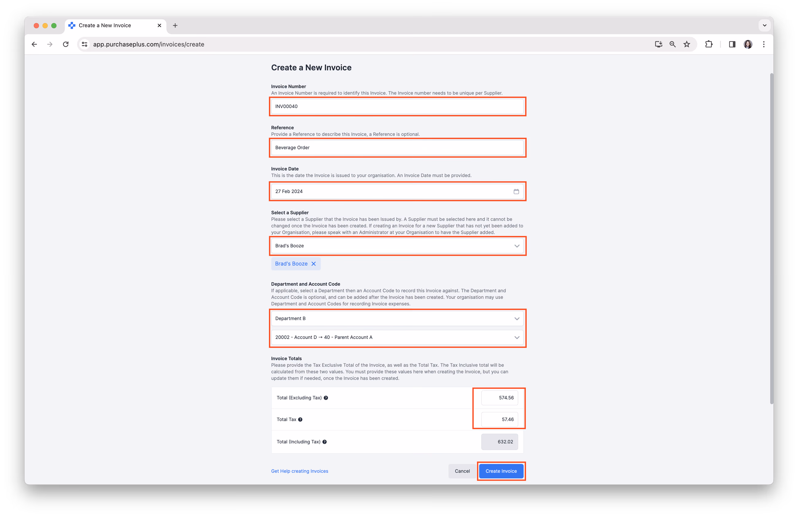 Rechnungsdetails eingeben