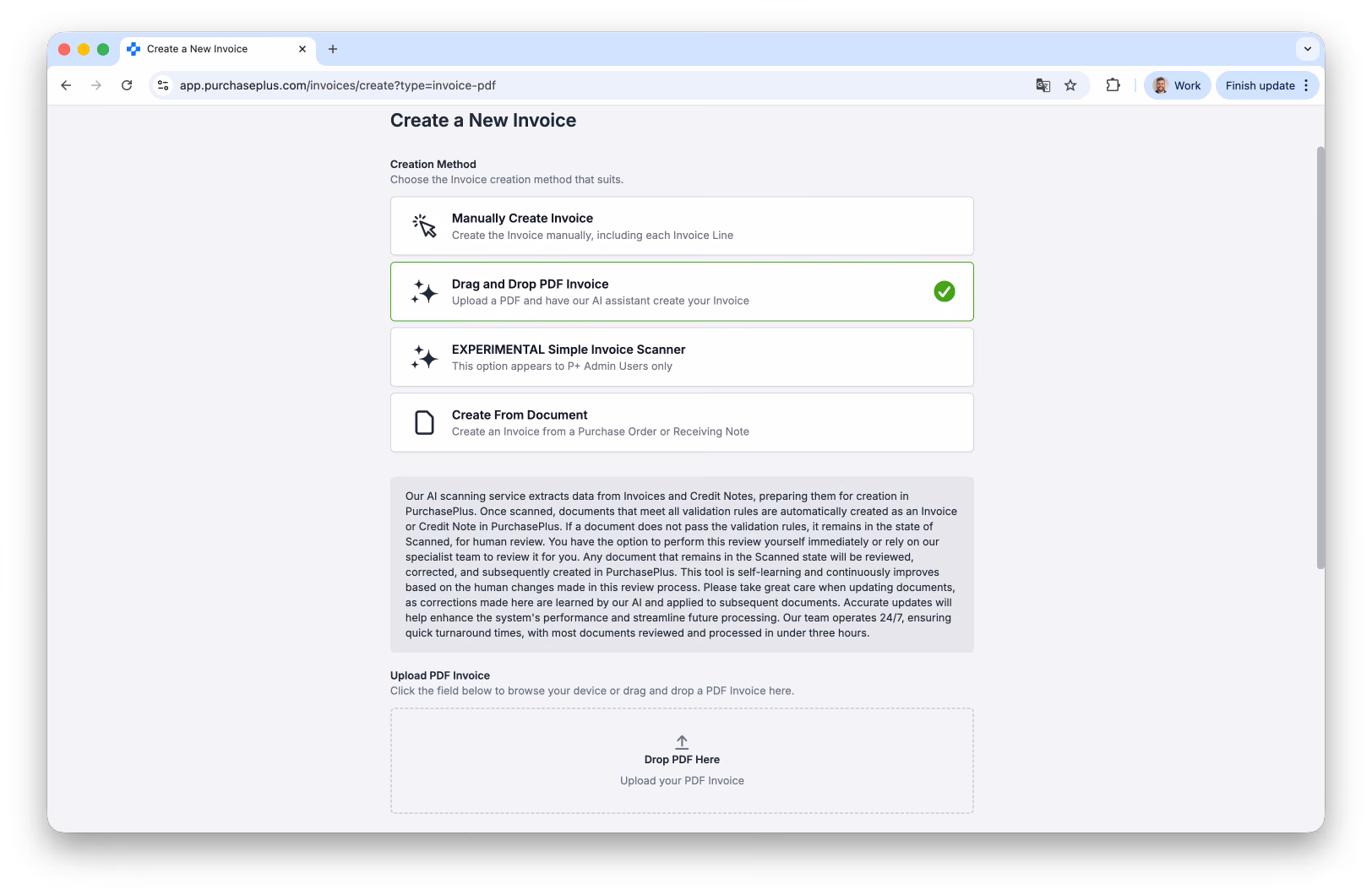 Upload per Drag-and-Drop für PDF-Rechnung