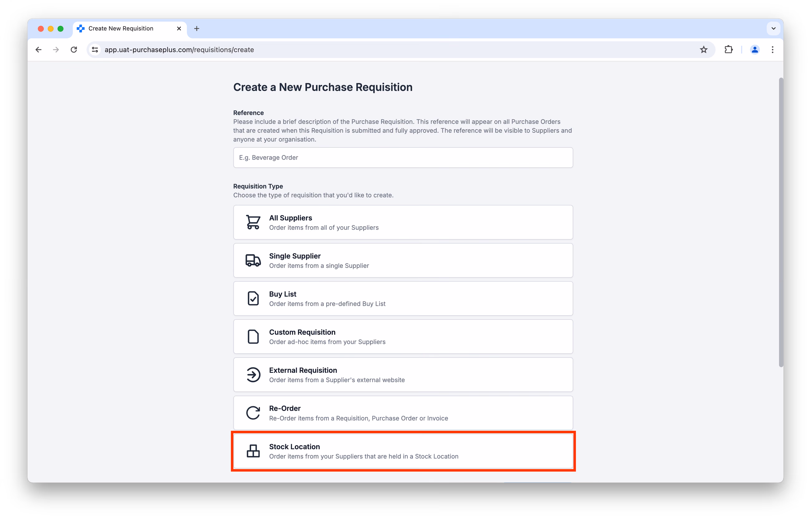 Stock Location requisition type