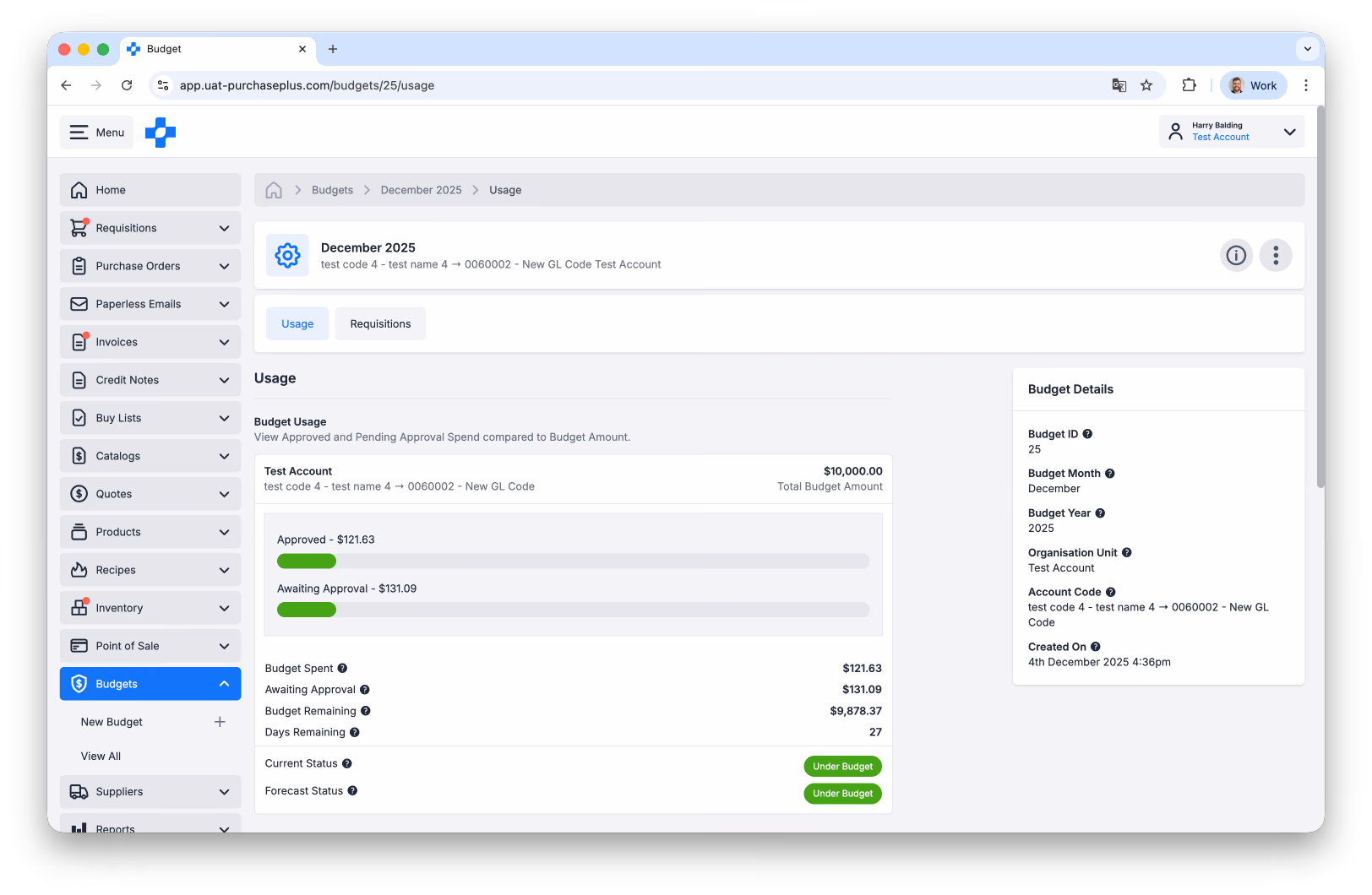 Create Budget button