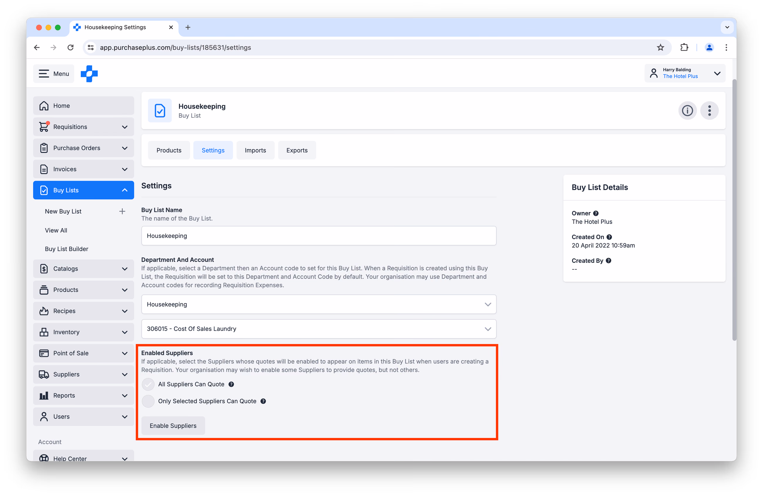 Enable Suppliers per Buy List