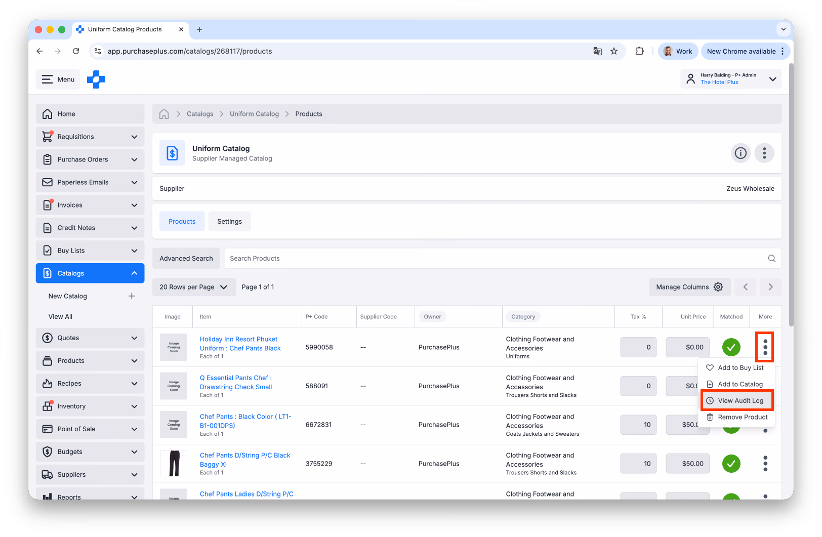 View Audit Log Catalog Product