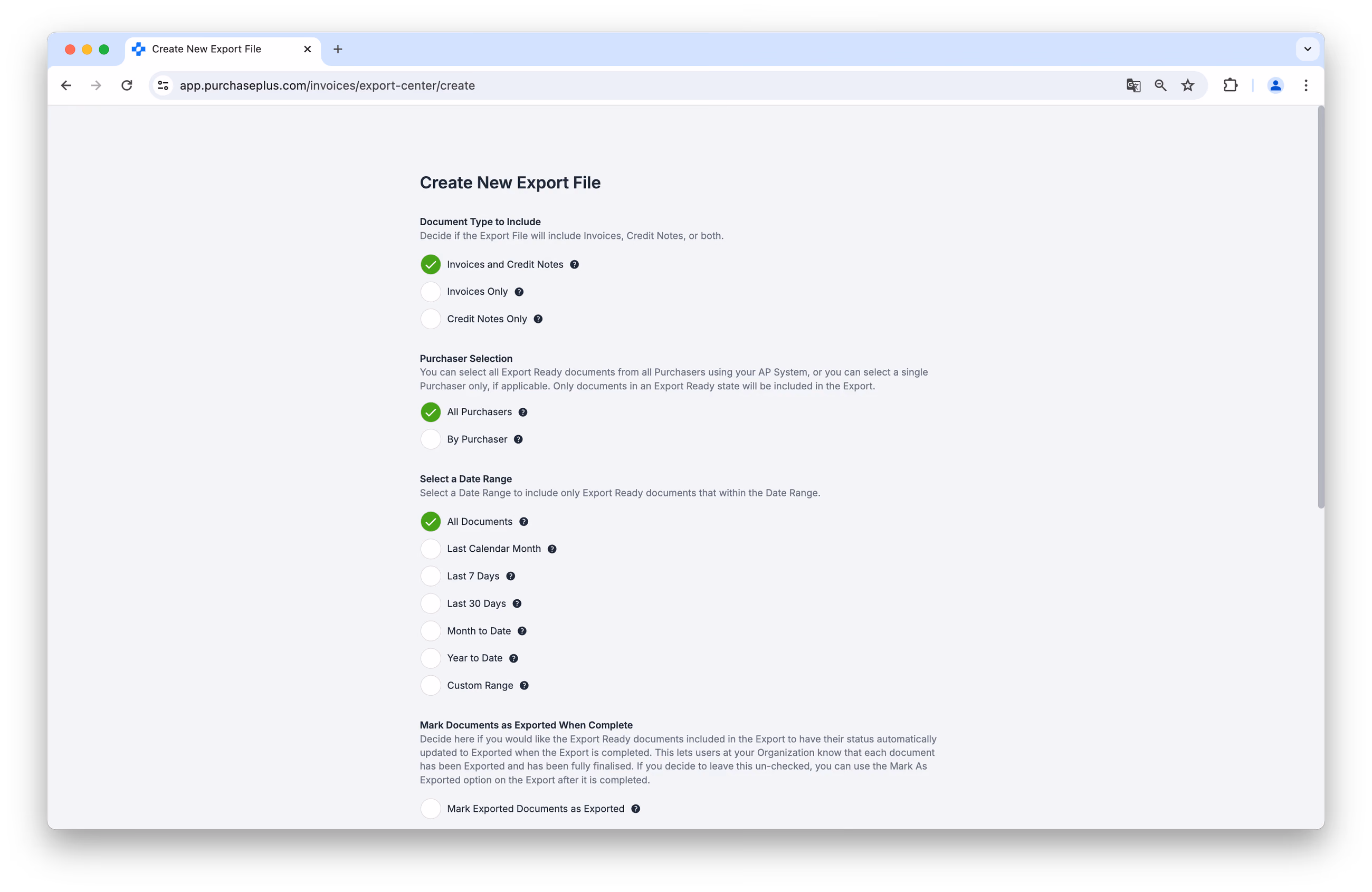 Create New Export File