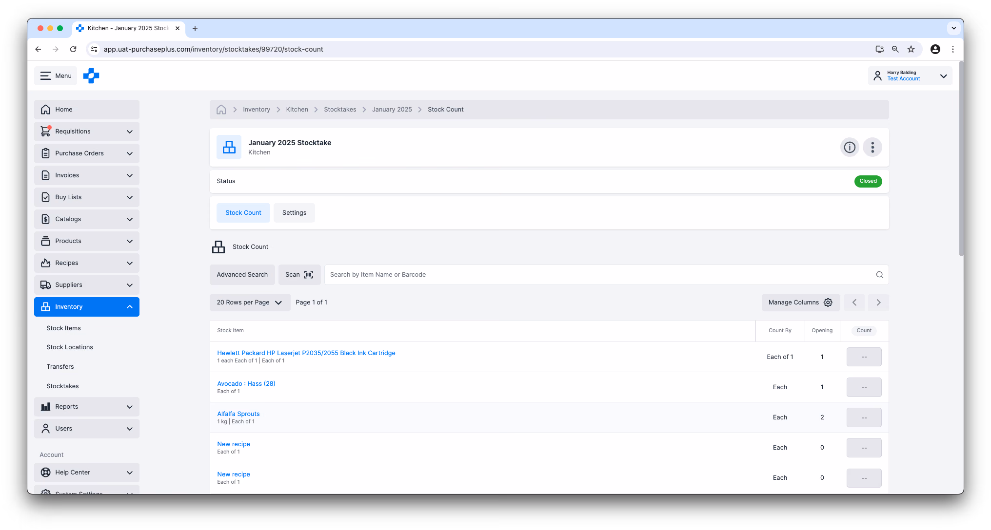 View a Stocktake in PurchasePlus