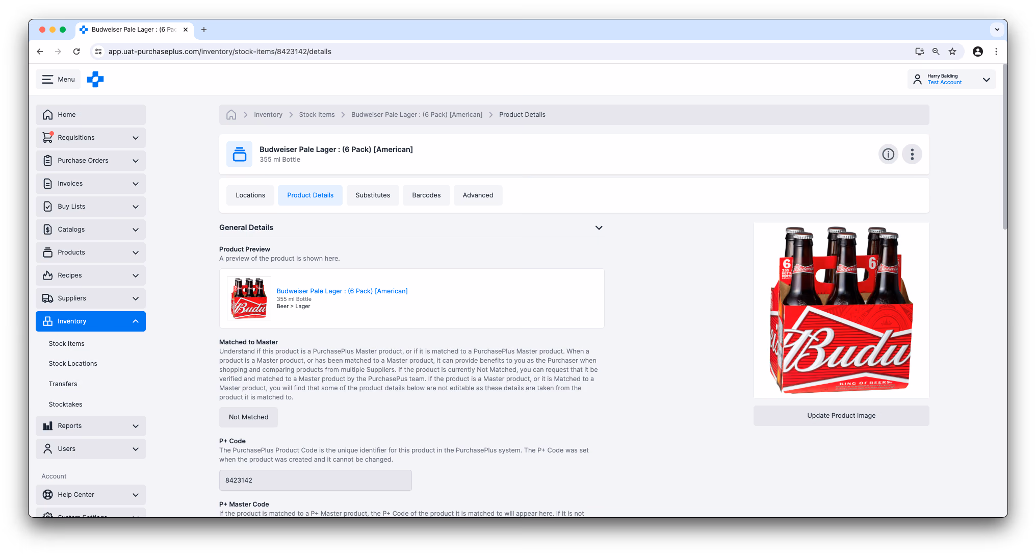 Een afzonderlijk voorraadartikel bekijken in PurchasePlus