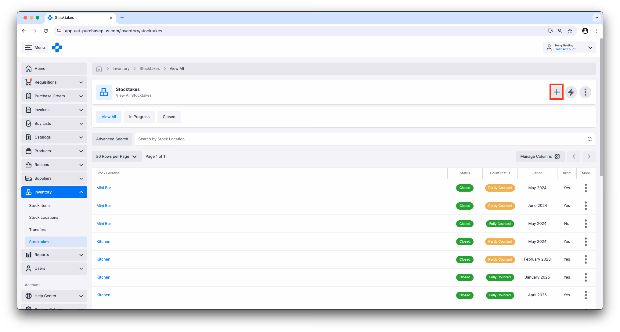 Avvia un nuovo inventario in PurchasePlus