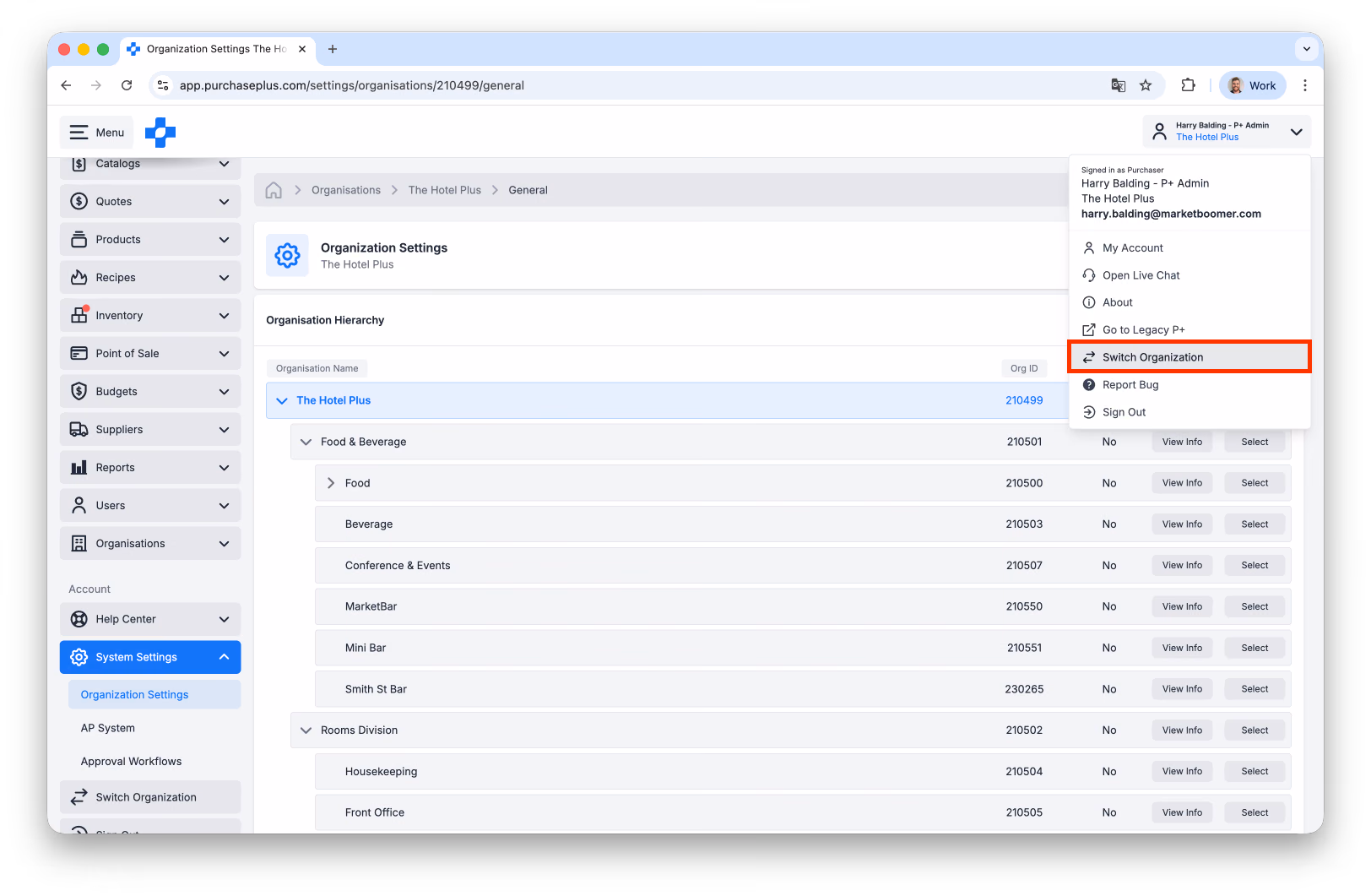 Organisation Switcher