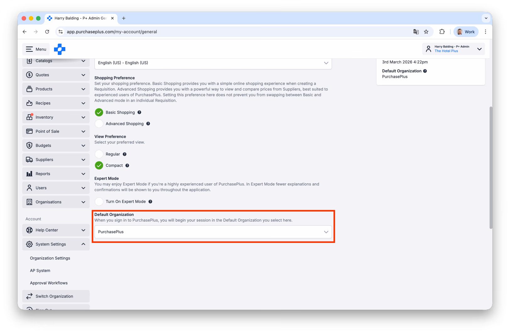 Update Default Org
