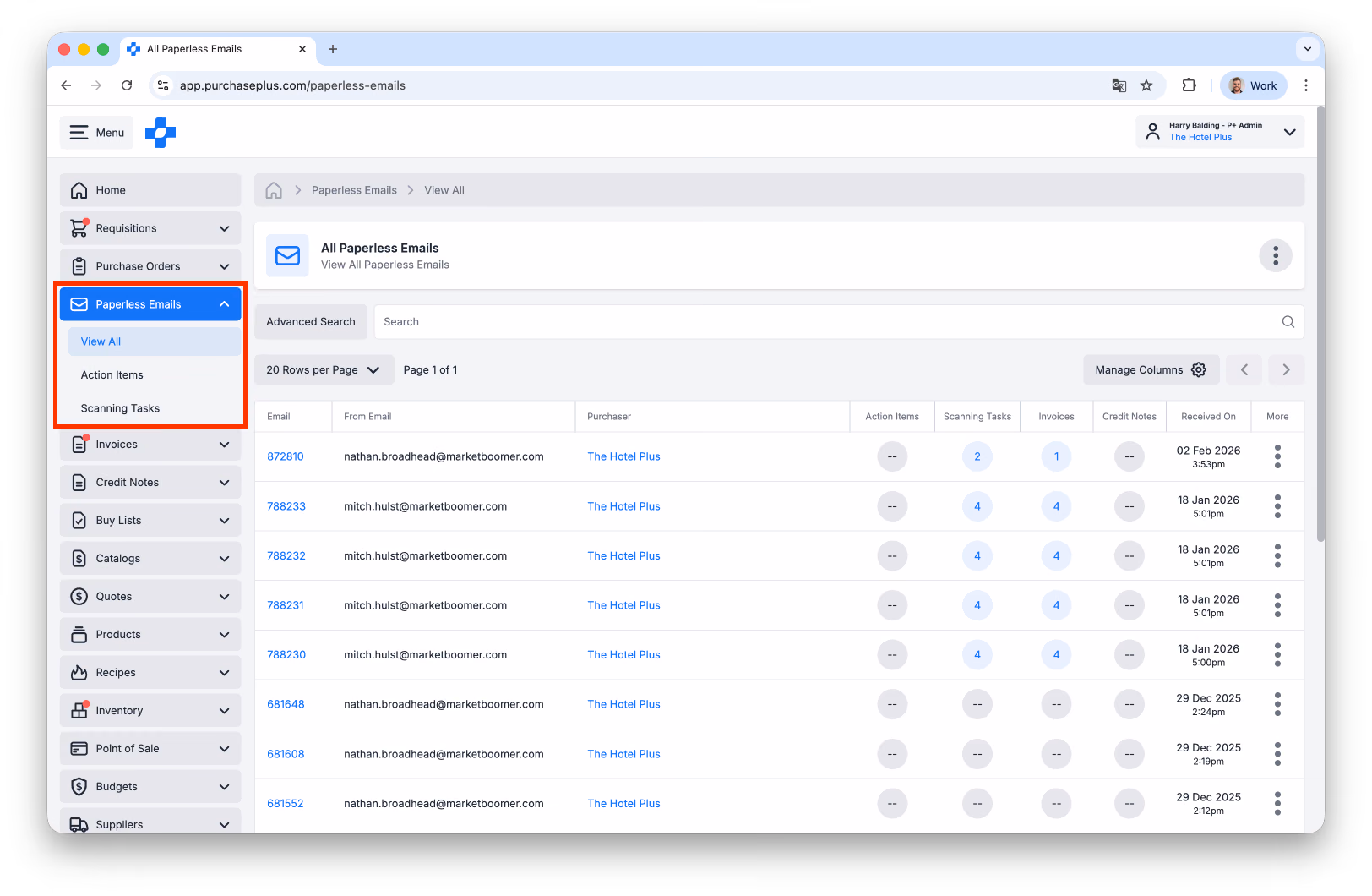 Paperless Emails in the side navigation