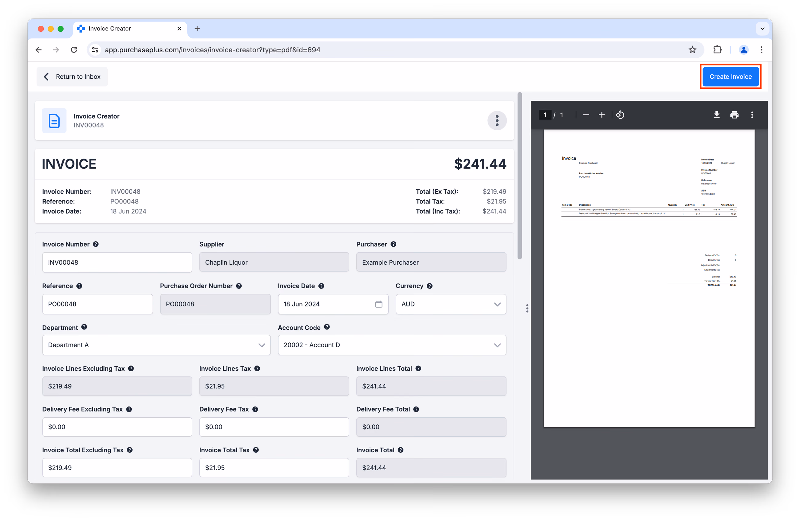 Converting Scan to invoice step two - Invoice Creator