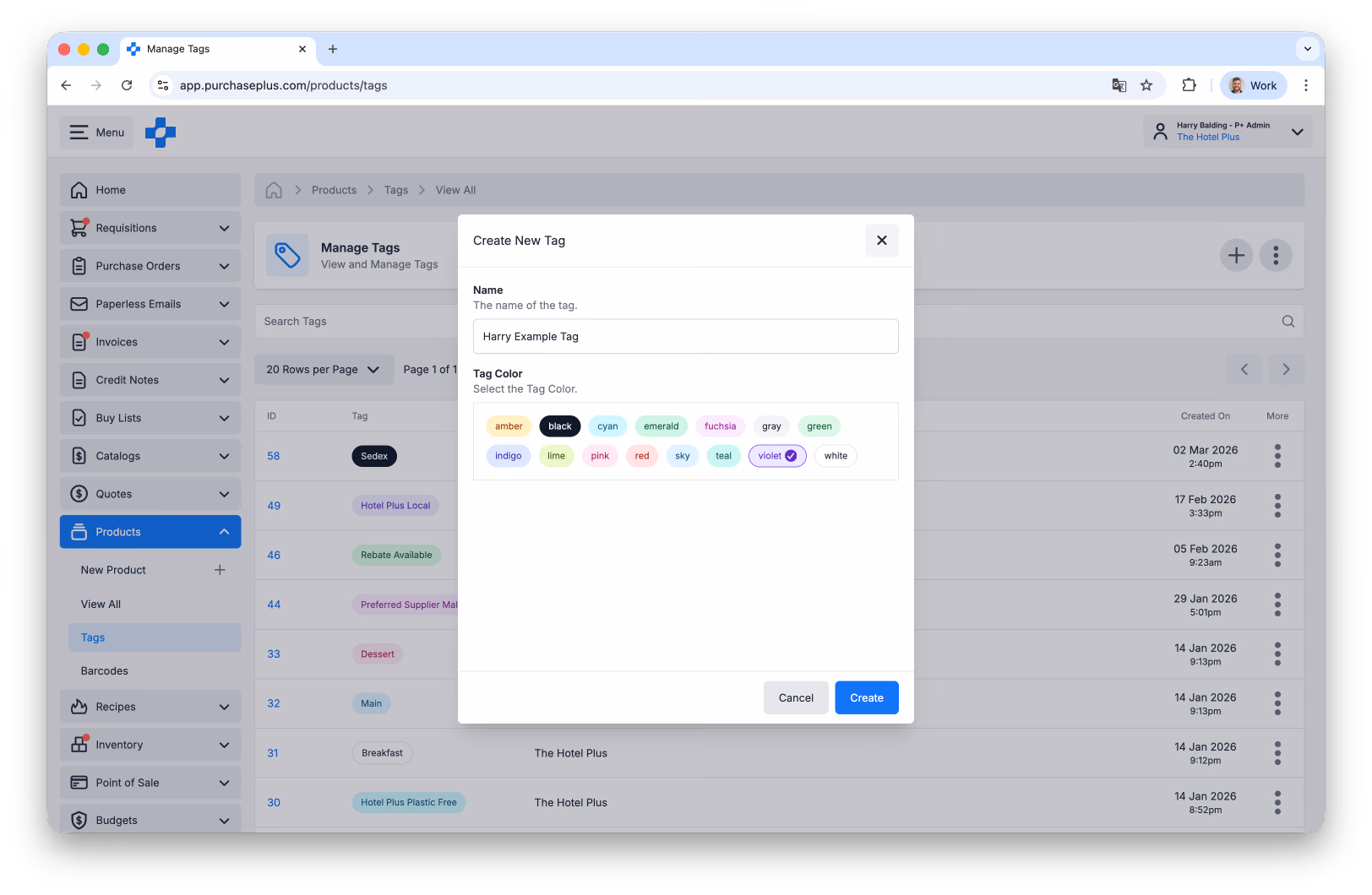 Create Tag name and colour