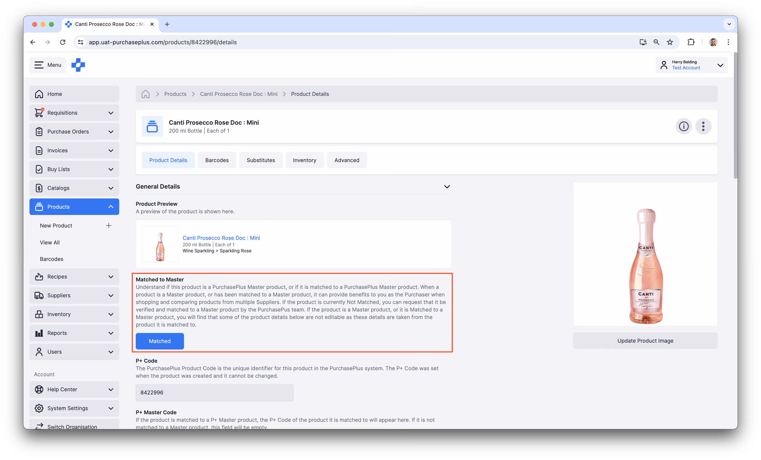 Product Matched to Master in PurchasePlus