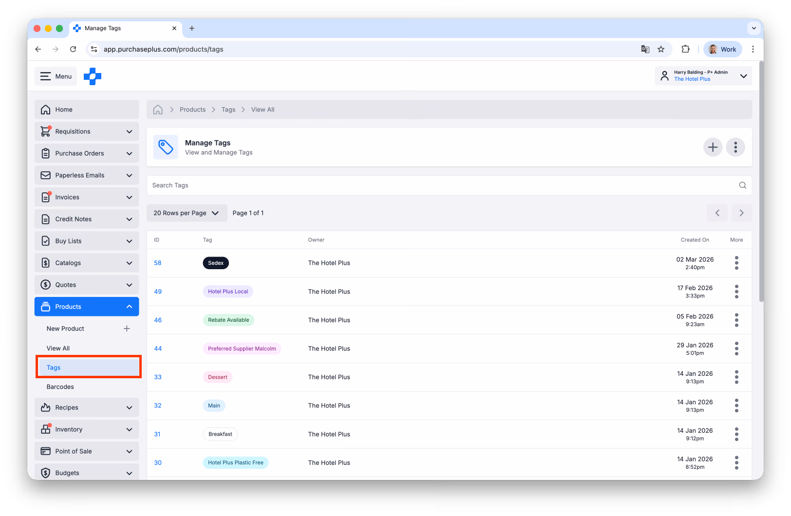 Product Tags list