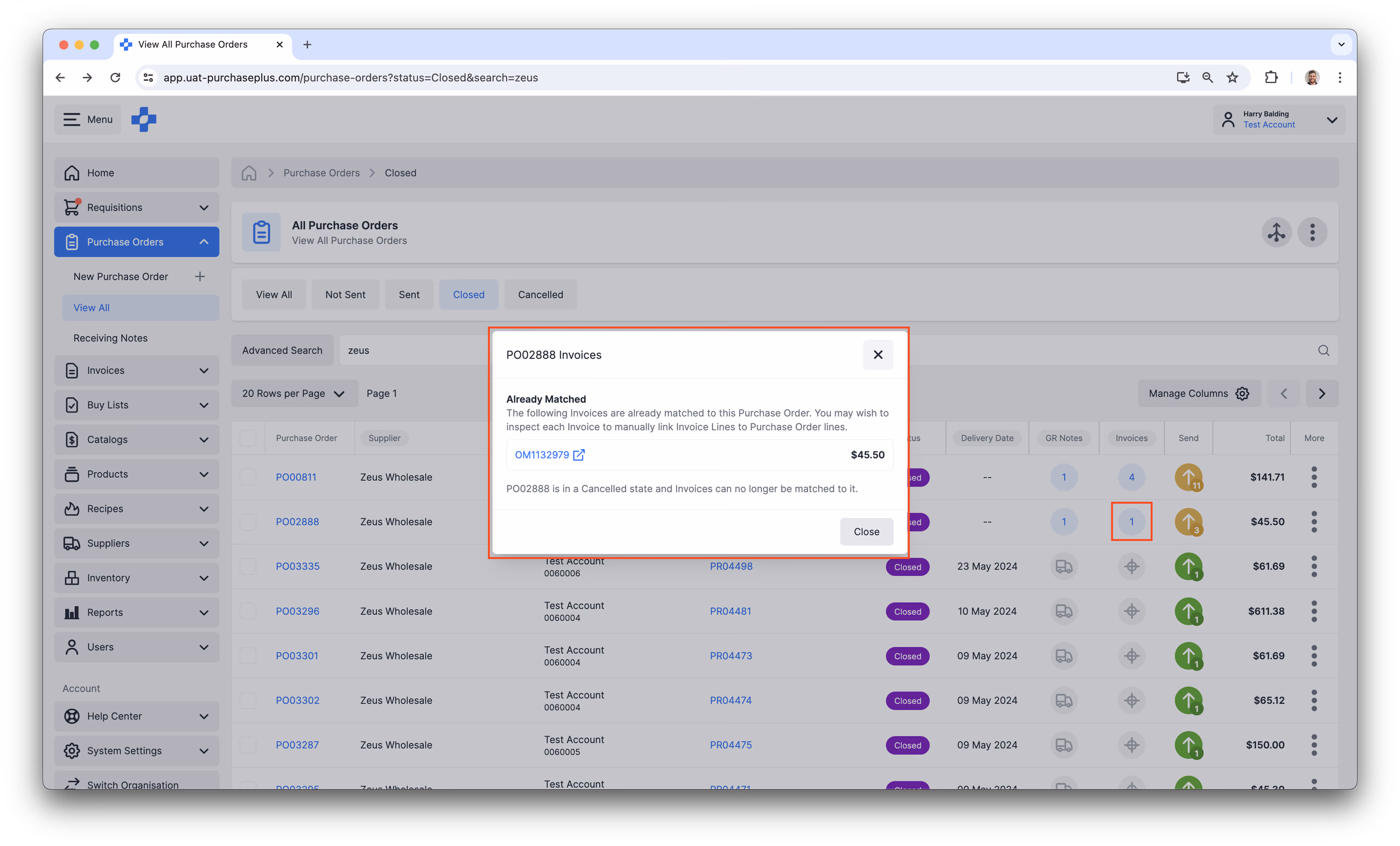 Matching Purchase Orders to Invoices in PurchasePlus