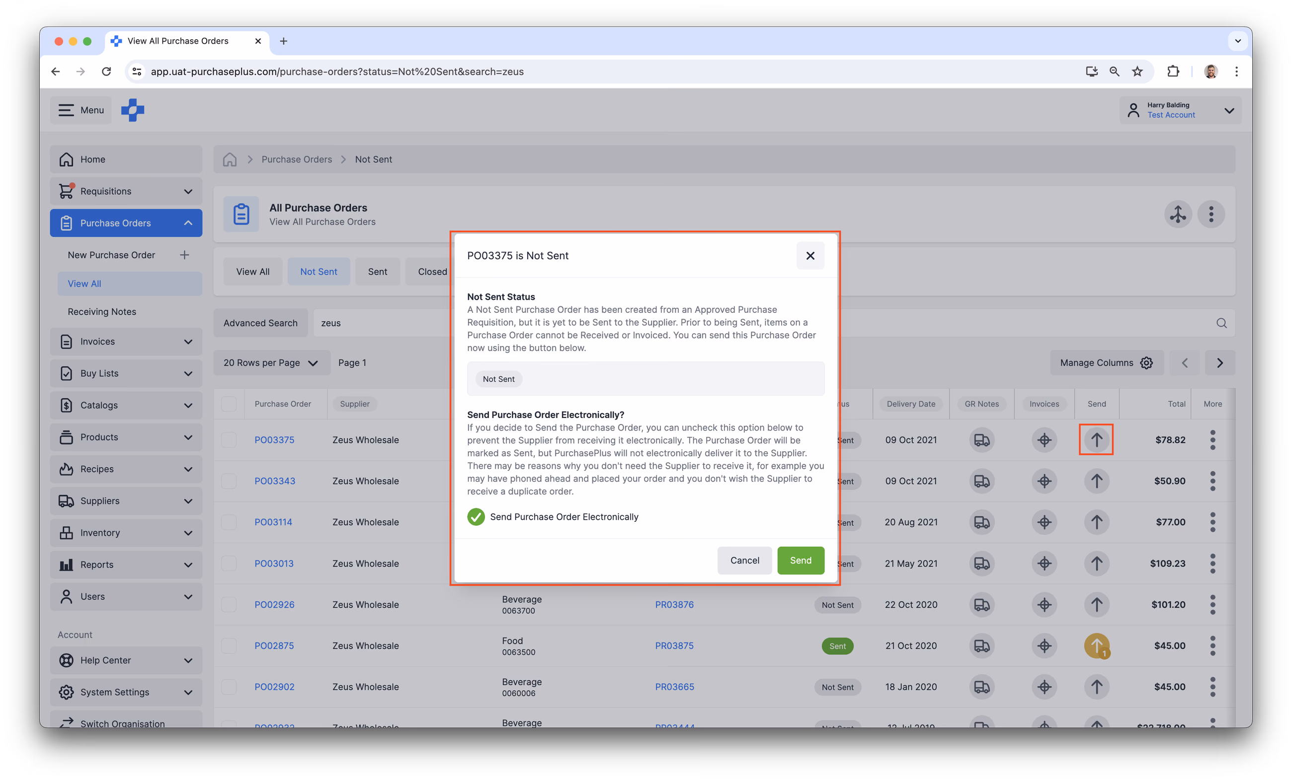 Sending Purchase Orders to Suppliers in PurchasePlus
